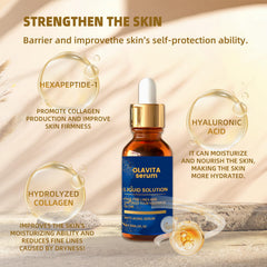 Olavita Liquid Solution bottle showing vitamin-rich formula for collagen-supporting skin care
