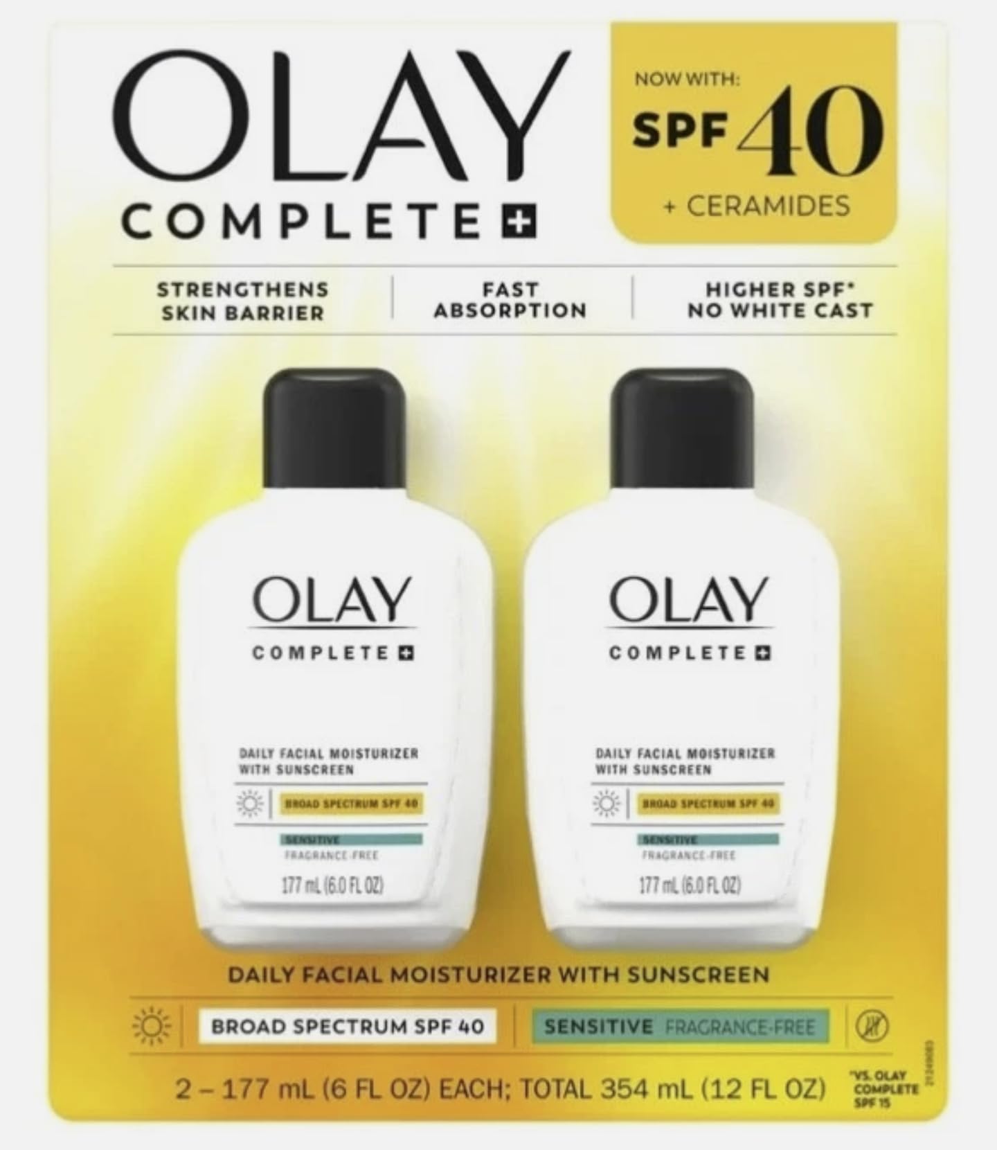 OLAY Complete Daily Moisturizer SPF40 bottle providing daily hydration and sun protection