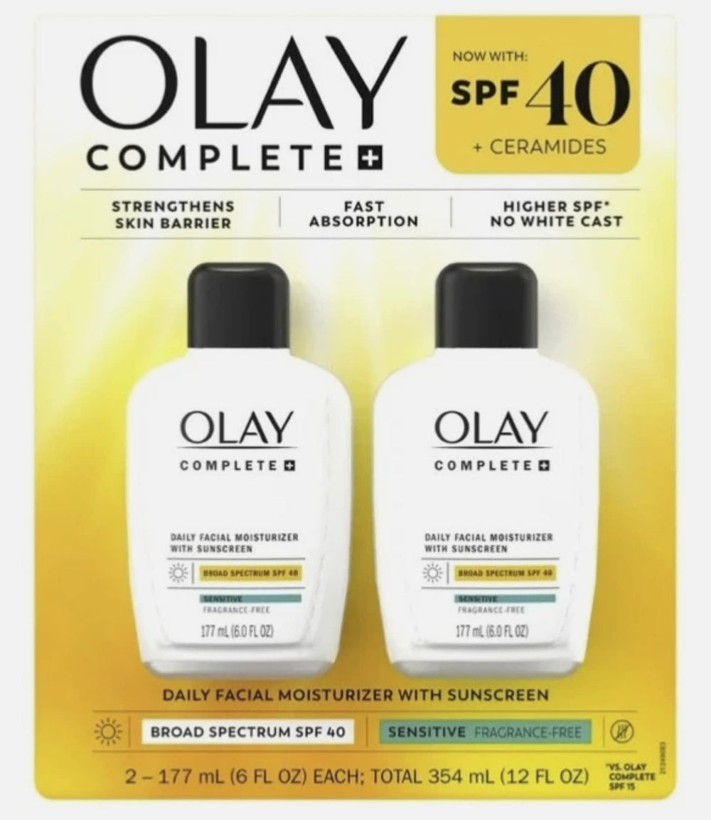 OLAY Complete Daily Moisturizer SPF40 bottle providing daily hydration and sun protection