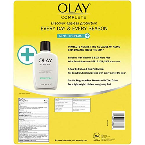 Olay Complete UV Plus Moisturizer under-makeup application shows lightweight, hydrating SPF 15 protection.