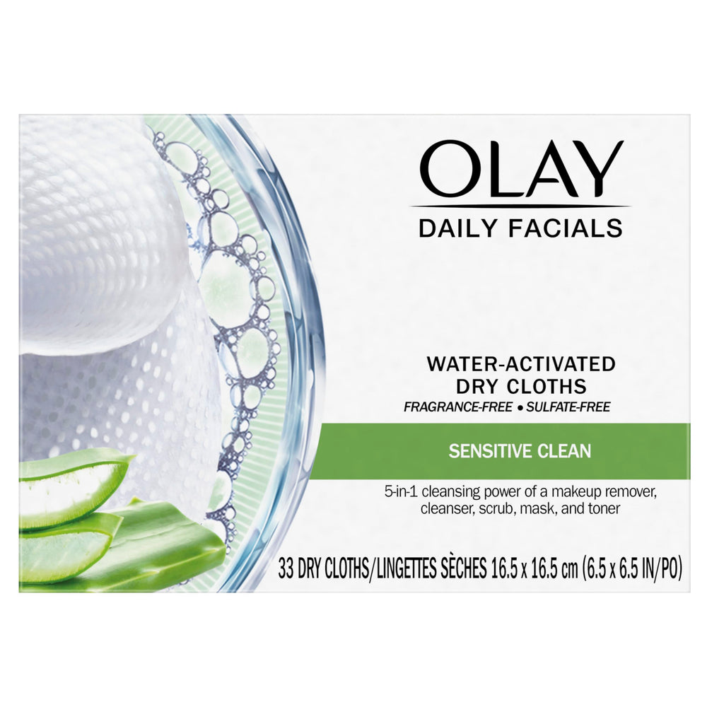 Olay Daily Facials soap-free cleanser cloths protect sensitive skin.