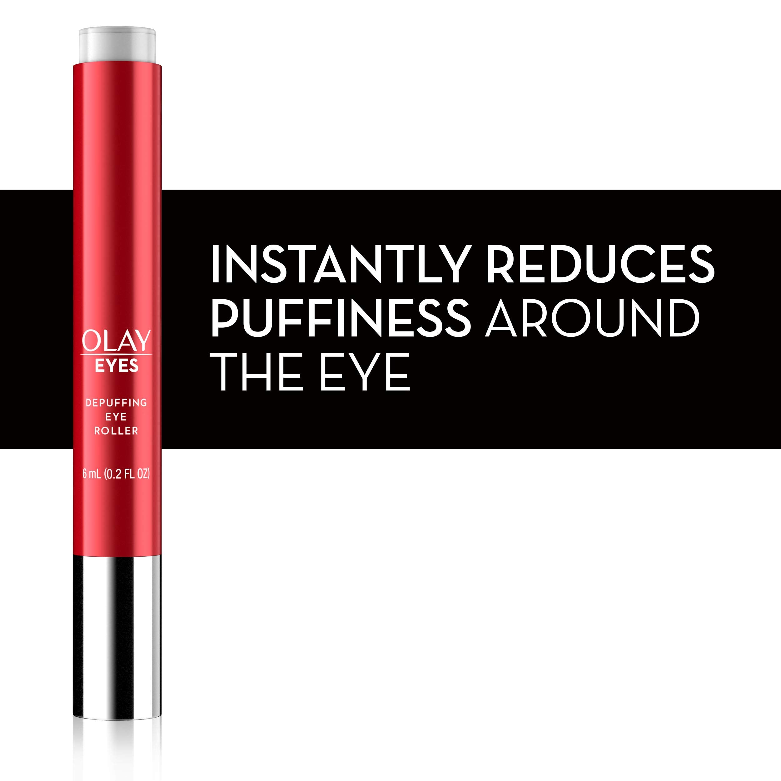 OLAY Eye Treatment Roller in use around the inner corners for a refreshed, awake look.