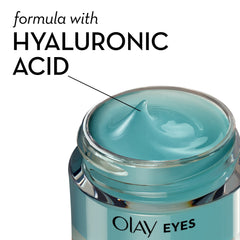 Olay Eyes Deep Hydrating Eye Gel texture swirl indicating lightweight, fast-absorbing hydration.