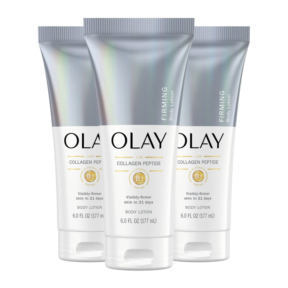 Olay Firming & Hydrating Hand & Body Lotion tube front with collagen for firmer-looking skin.