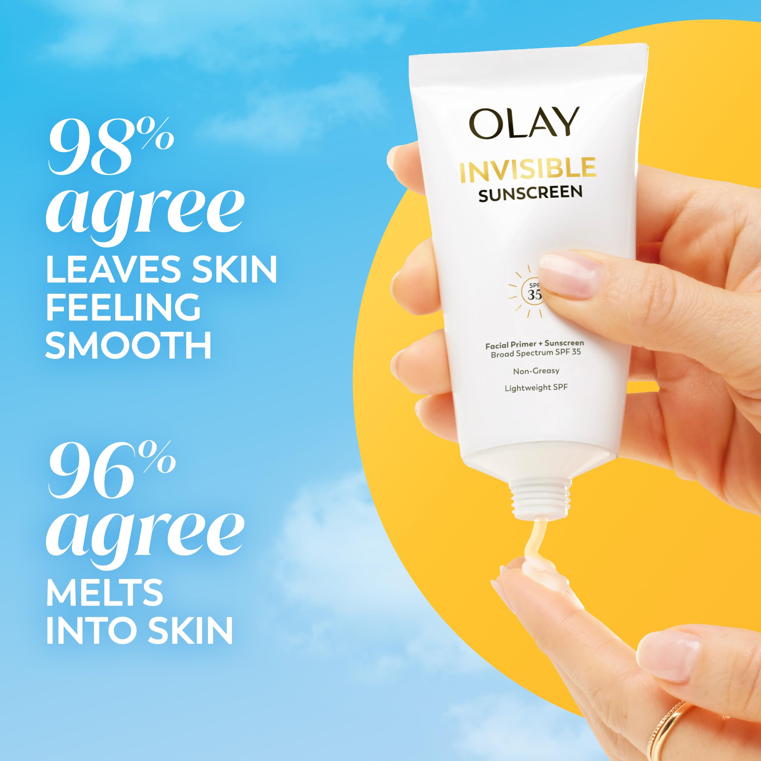 Olay Invisible Sunscreen SPF35 primed-face demonstration before makeup application.