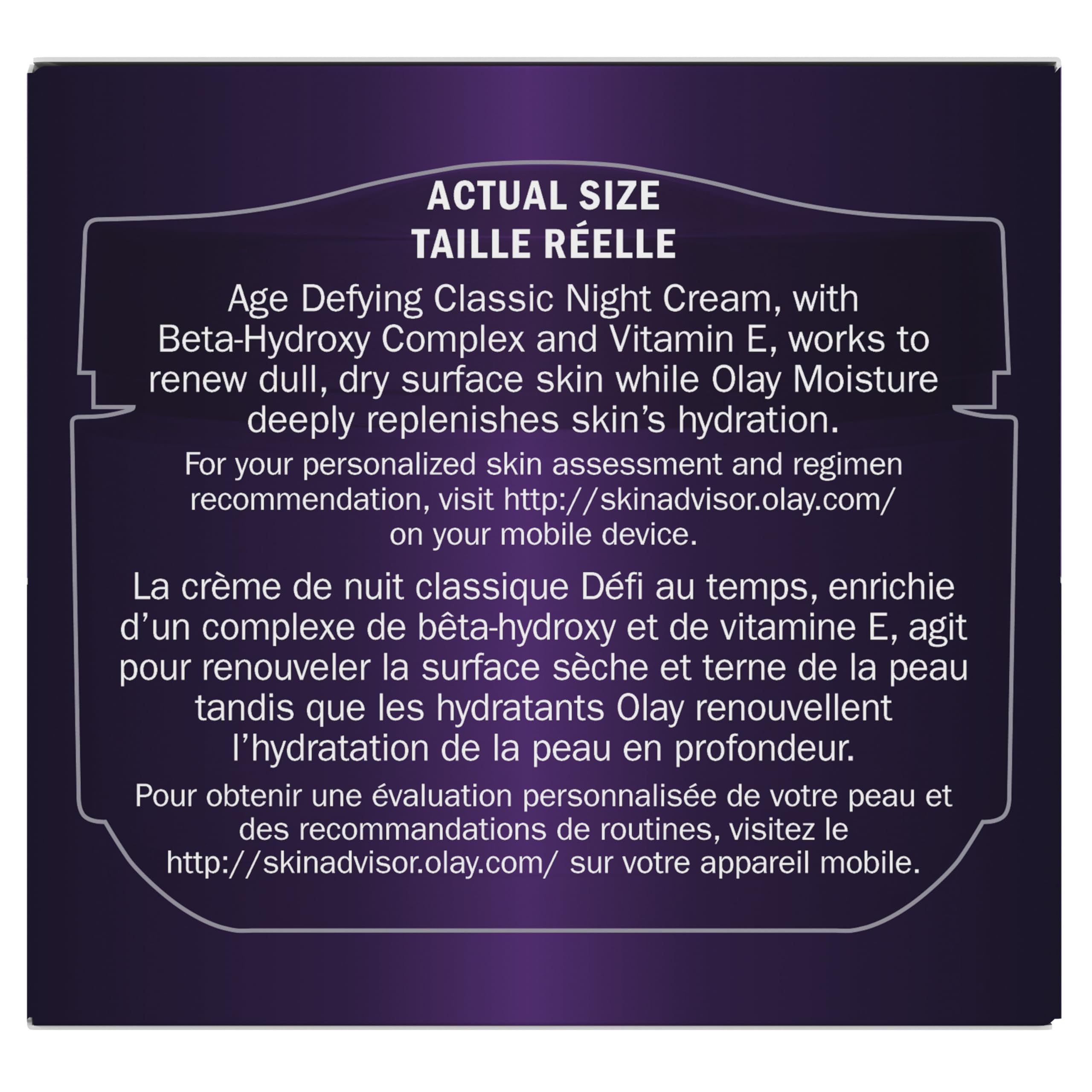 Olay Night Cream ingredient panel references Beta-Hydroxy Acid for gentle renewal.