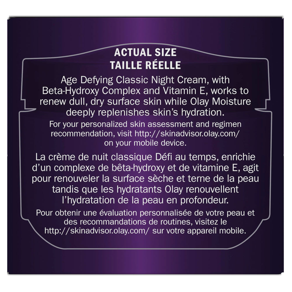 Olay Night Cream ingredient panel references Beta-Hydroxy Acid for gentle renewal.
