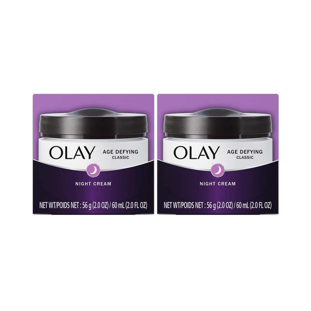 Olay Night Cream jar close-up shows rich texture for overnight hydration.