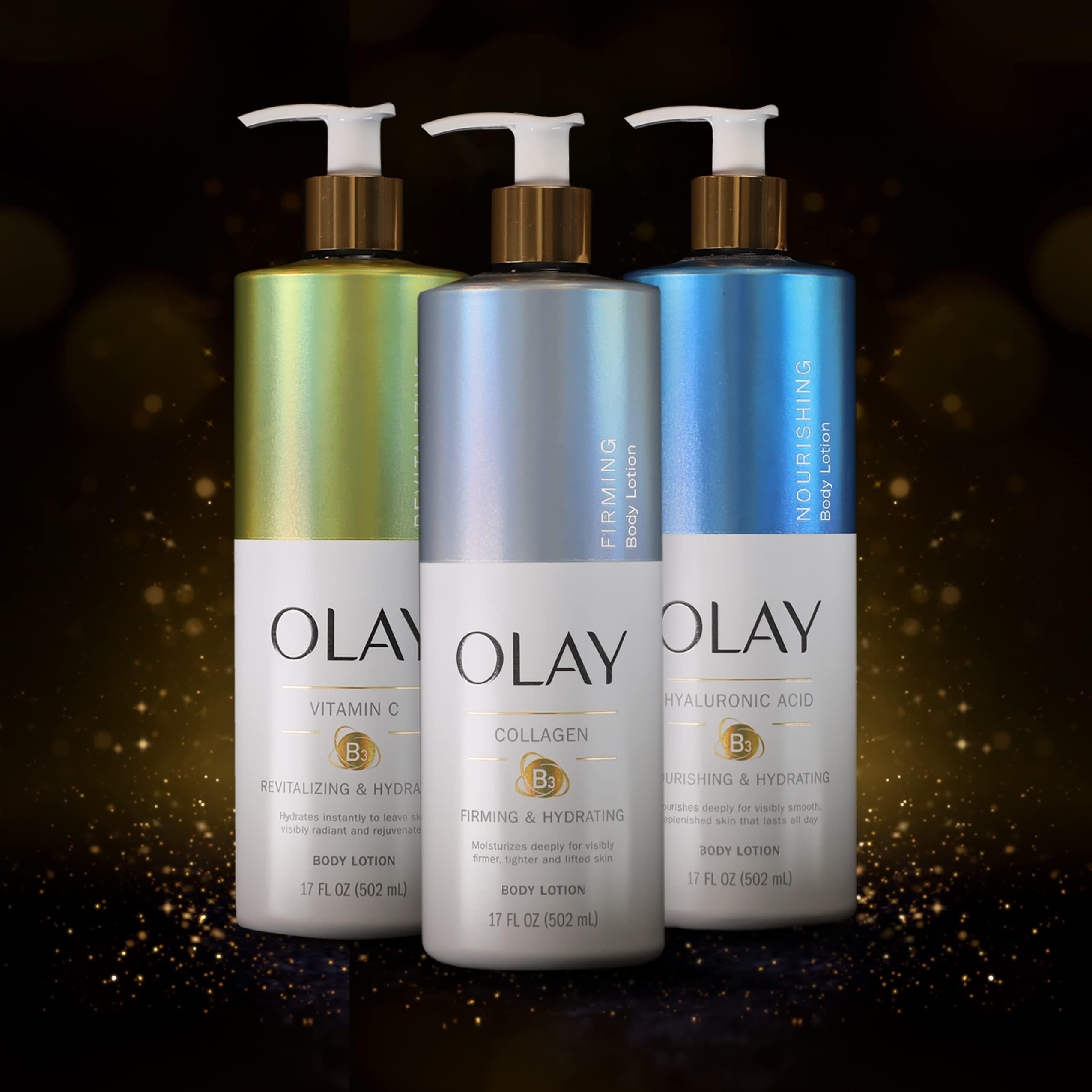 Olay Nourishing and Hydrating Body Lotion countertop packaging highlights gift-ready look