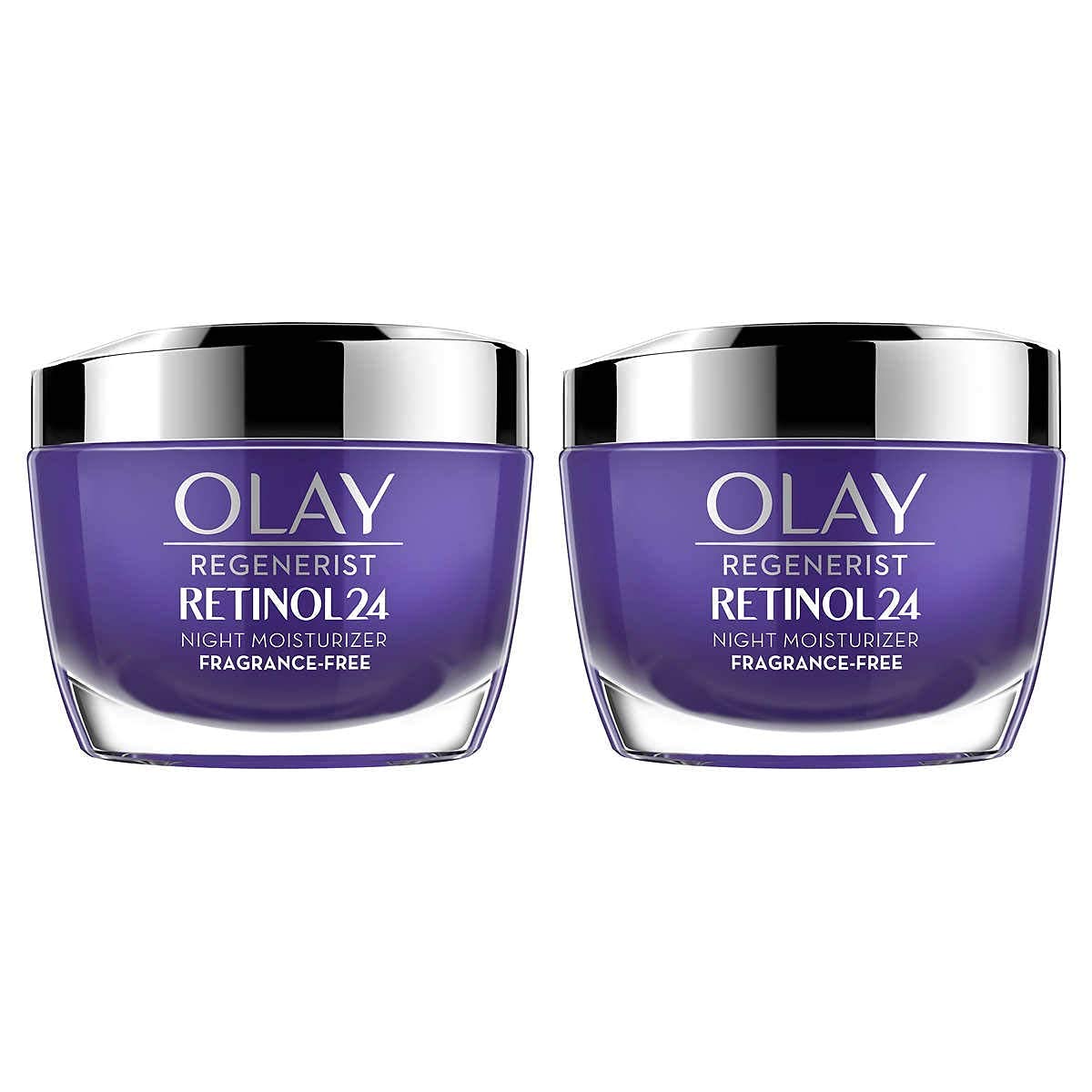 Olay Regenerist Retinol 24 Night Cream jar for 24-hour hydration and smoother skin.