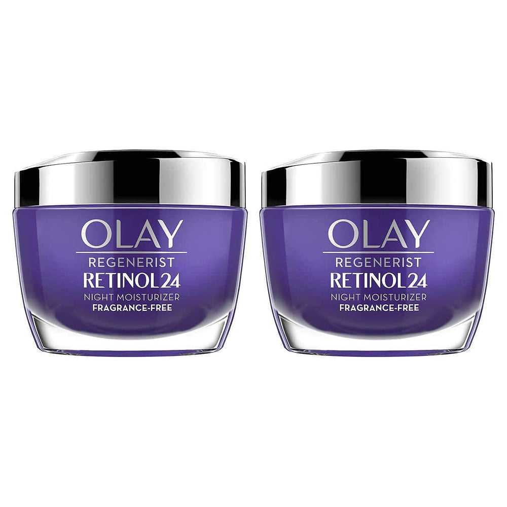 Olay Regenerist Retinol 24 Night Cream jar for 24-hour hydration and smoother skin.