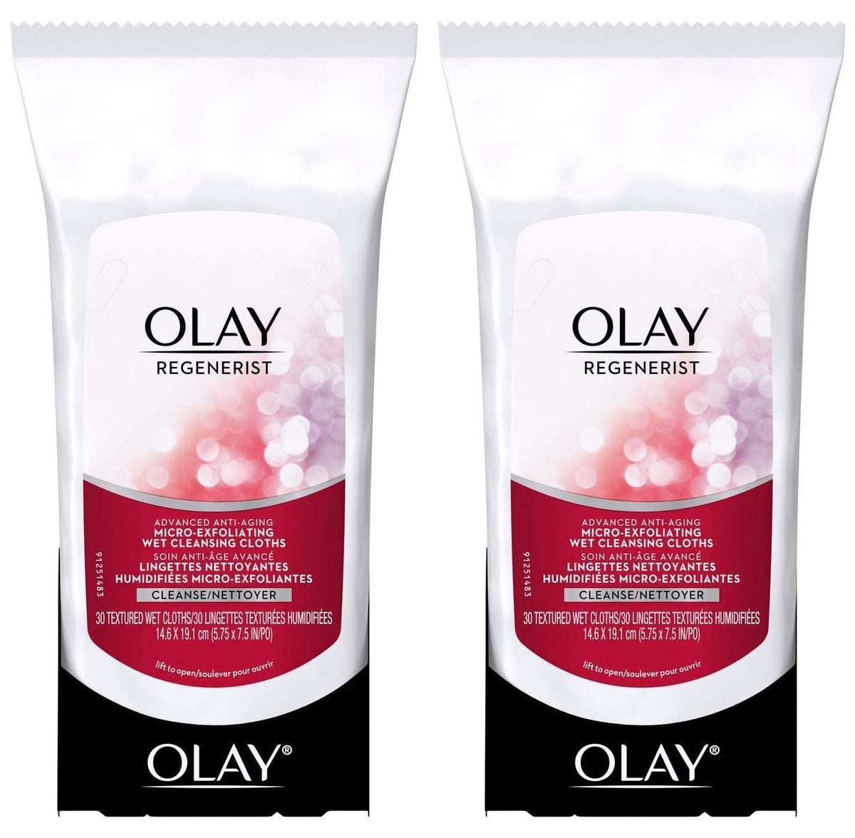 OLAY Regenerist cloths close-up showing exfoliating texture and cleansing action