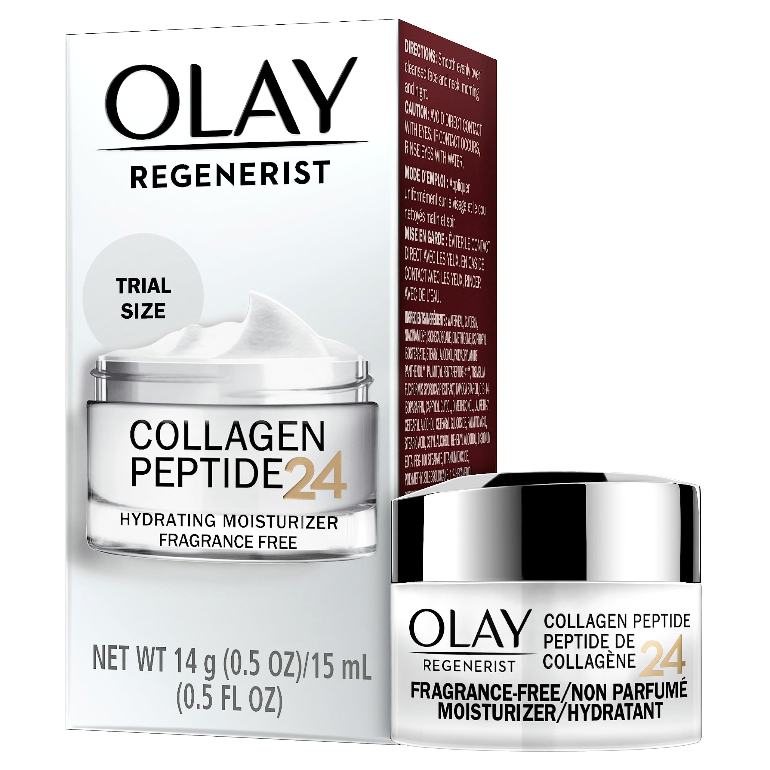 Olay Regenerist CP24 trial-size packaging designed for travel