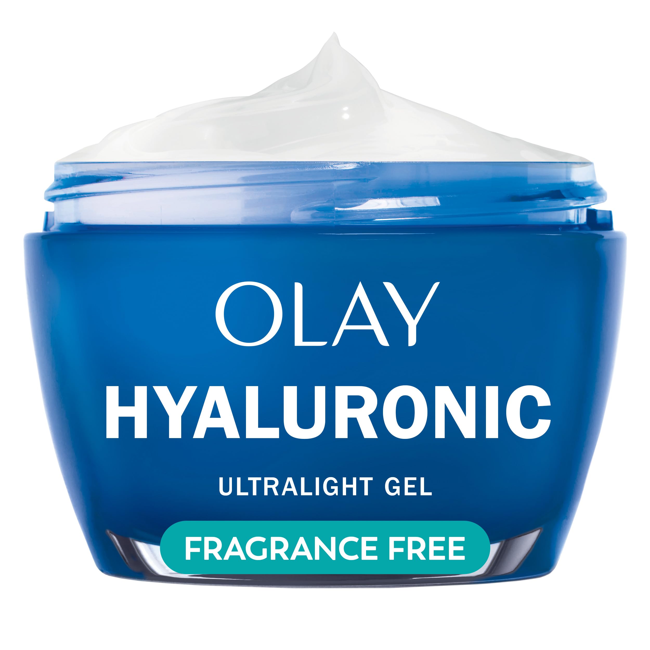 Olay Regenerist Hyaluronic + Peptide 24 gel jar delivers long-lasting hydration.