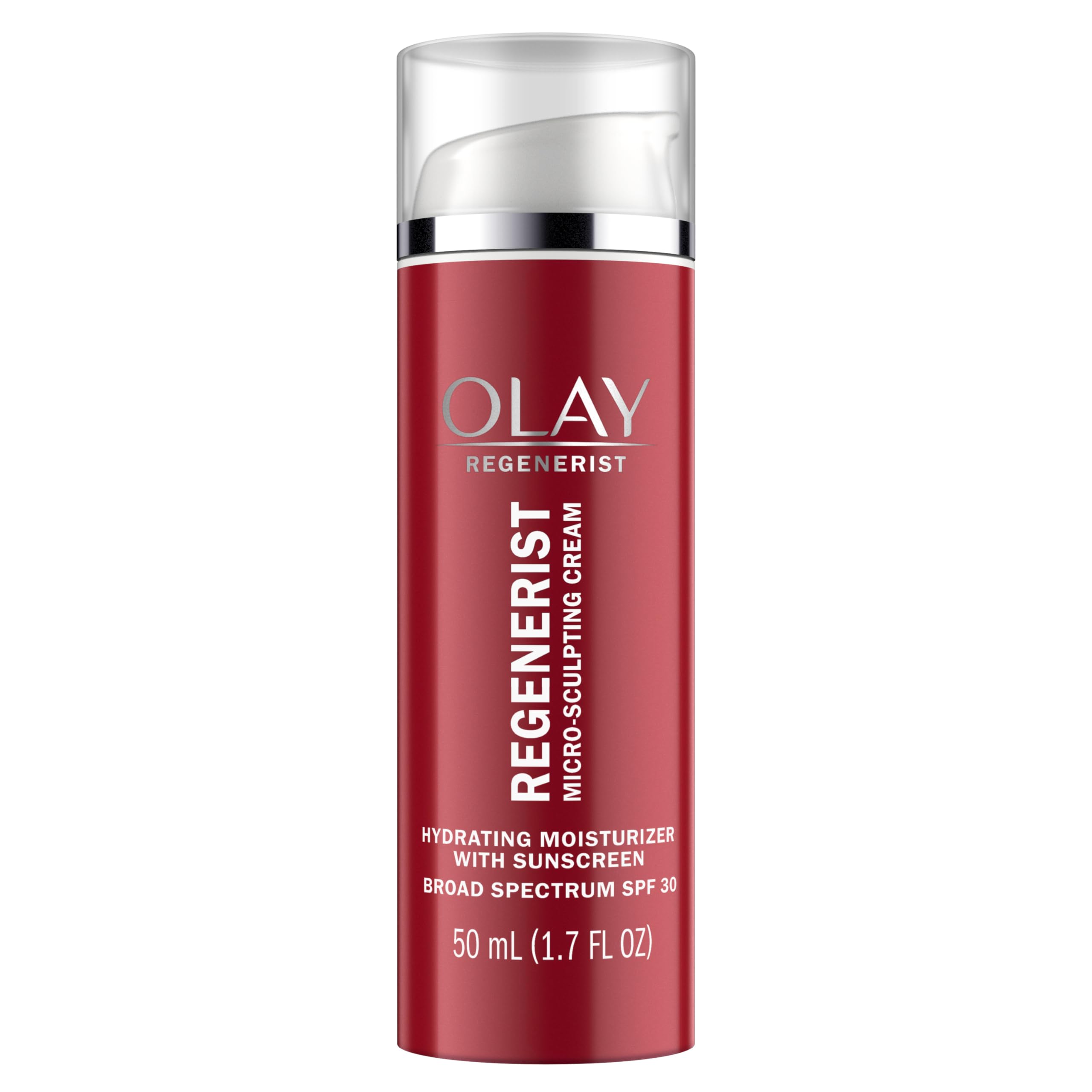 Olay Regenerist Micro-Sculpting Cream jar closeup shows rich hydration for a plump look