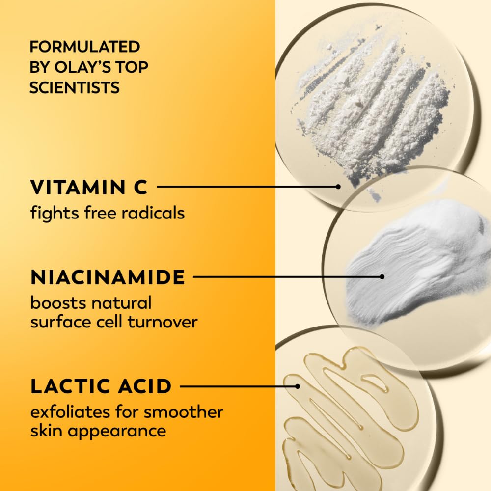Olay Regenerist Radiance Vitamin C morning routine scene showing even tone from day one