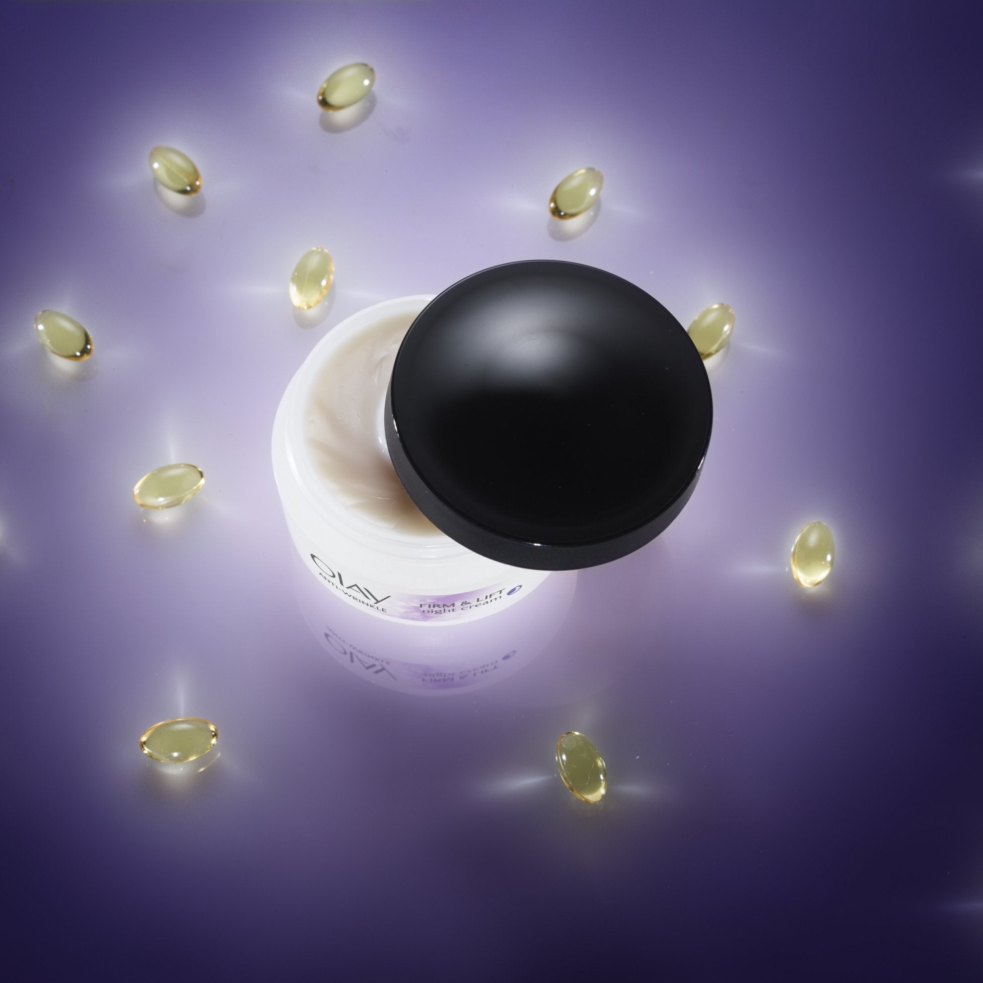 Olay rich-texture night cream close-up conveys luxurious formula
