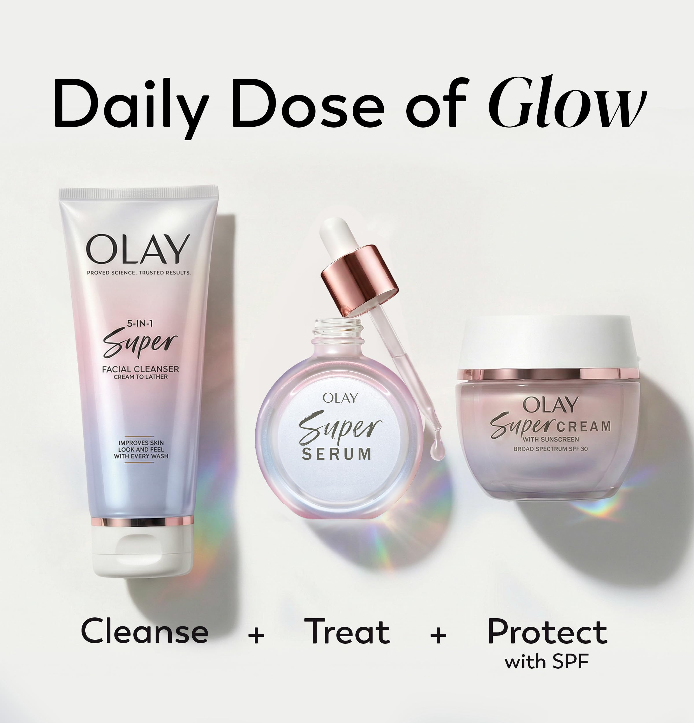 Olay bottle styled with towel showing bathroom-ready routine benefit
