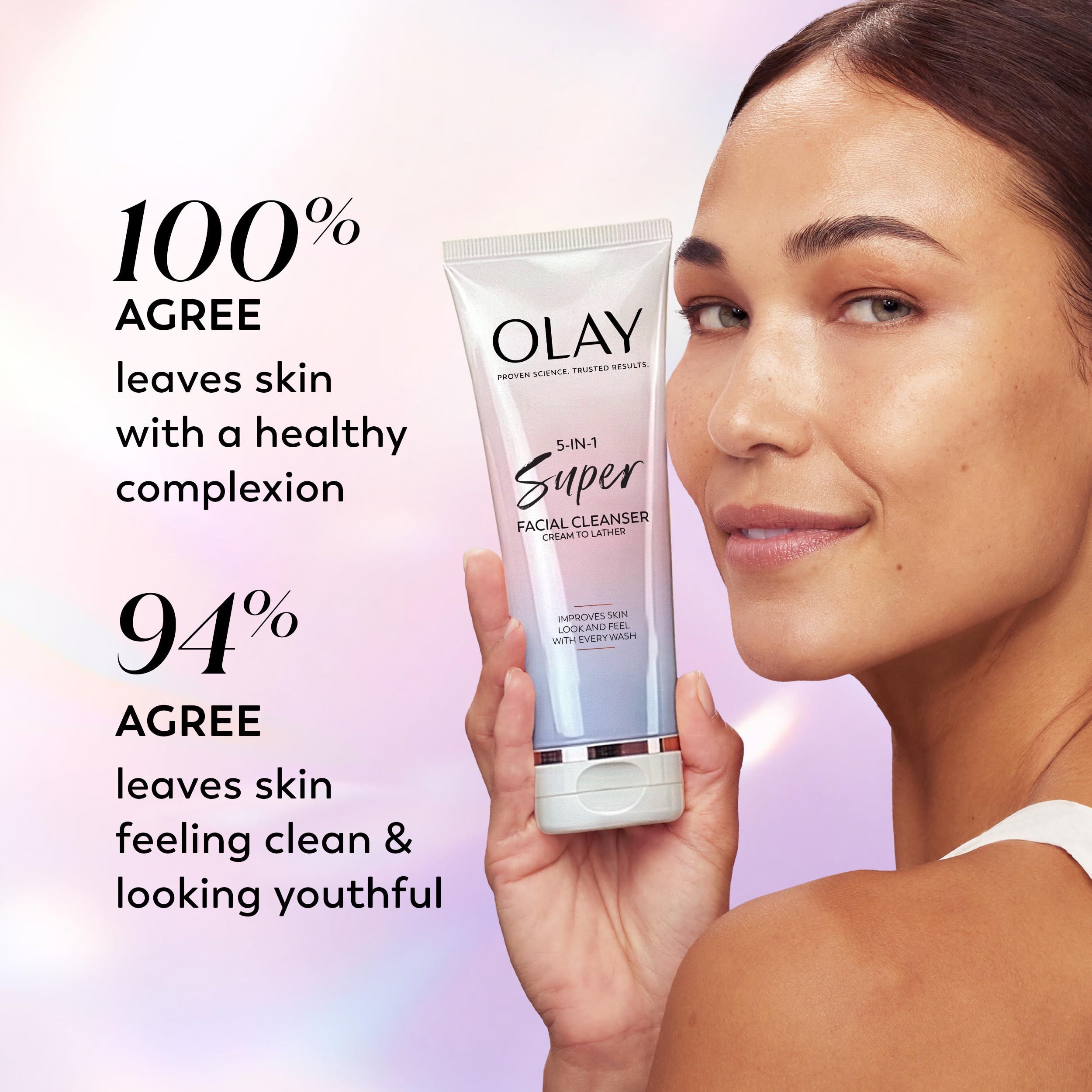 Olay cleanser next to Super Serum showing ideal product pairing