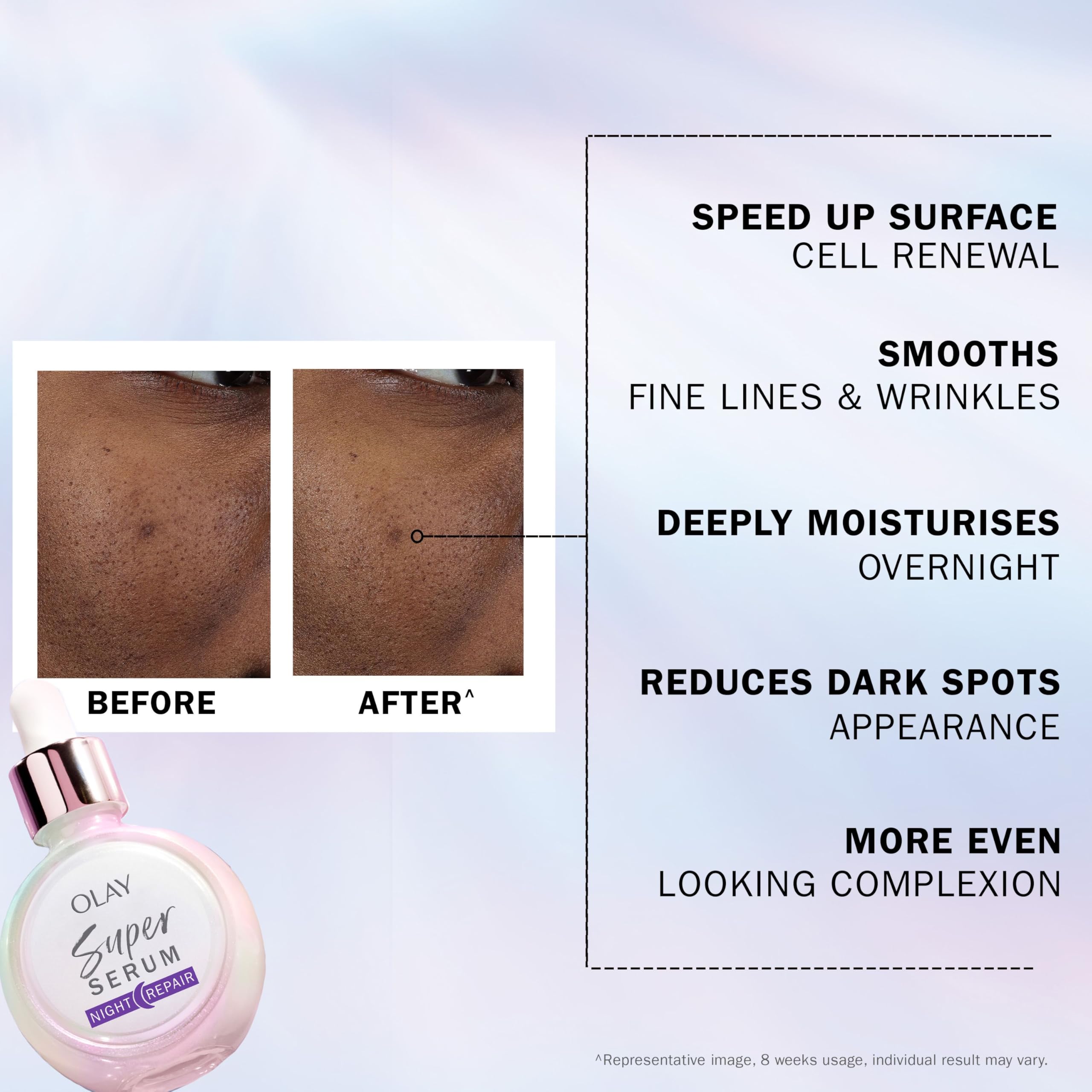 Olay Super Serum Night Repair Fragrance Free cream swirl suggests rich, soothing texture