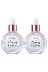 Olay Super Serum Twin Pack bottles front, showcasing dual hydration options