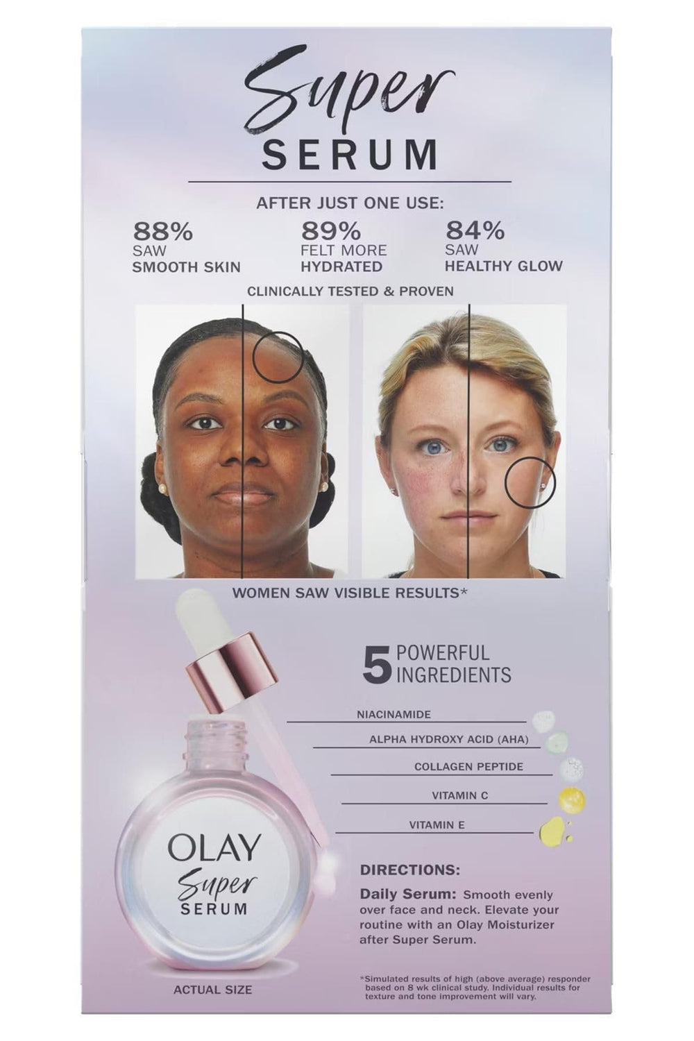 Olay Super Serum after-application glow on skin for hydrated look