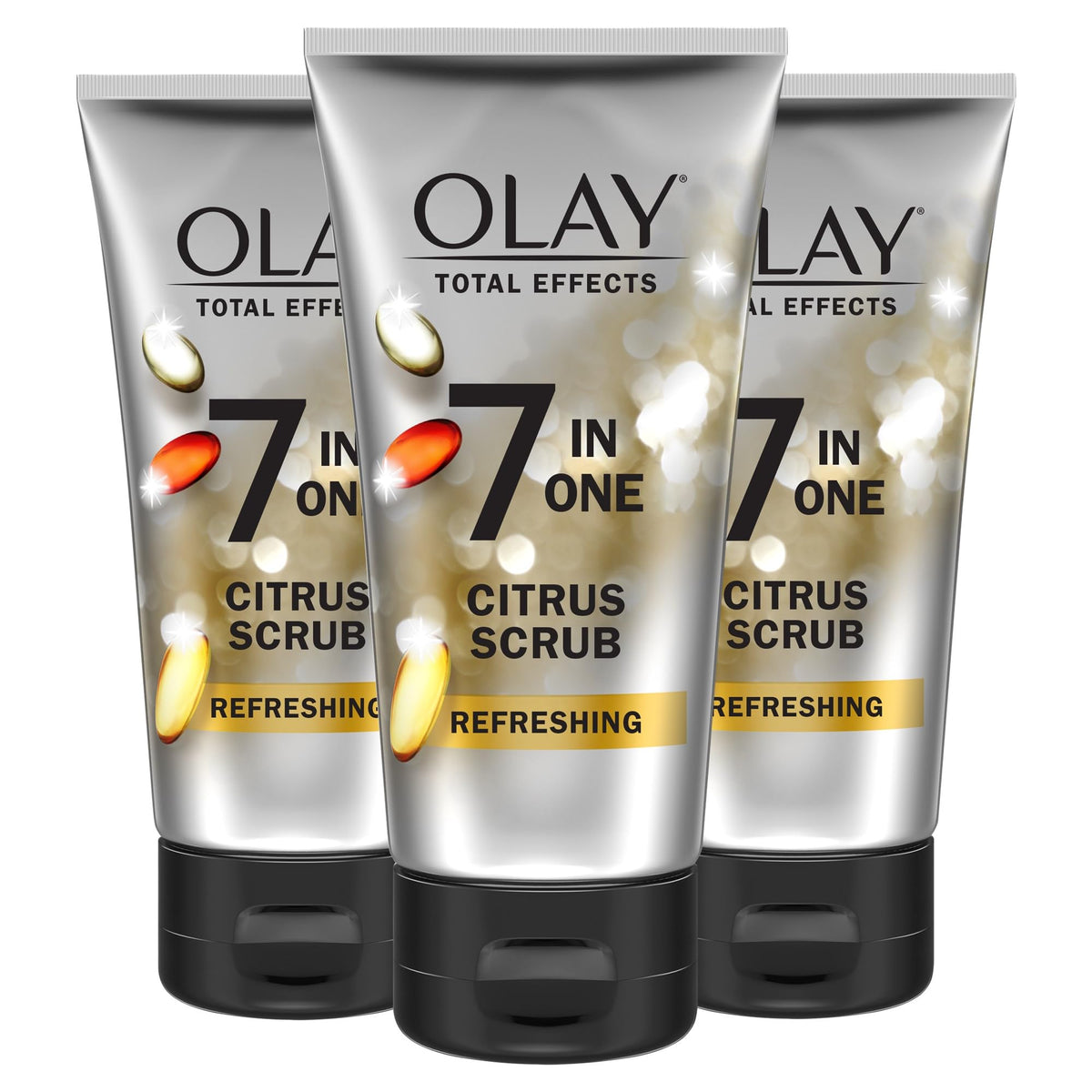 Olay Total Effects Citrus cleanser bottle pour for a refreshing cleanse and brighter skin.