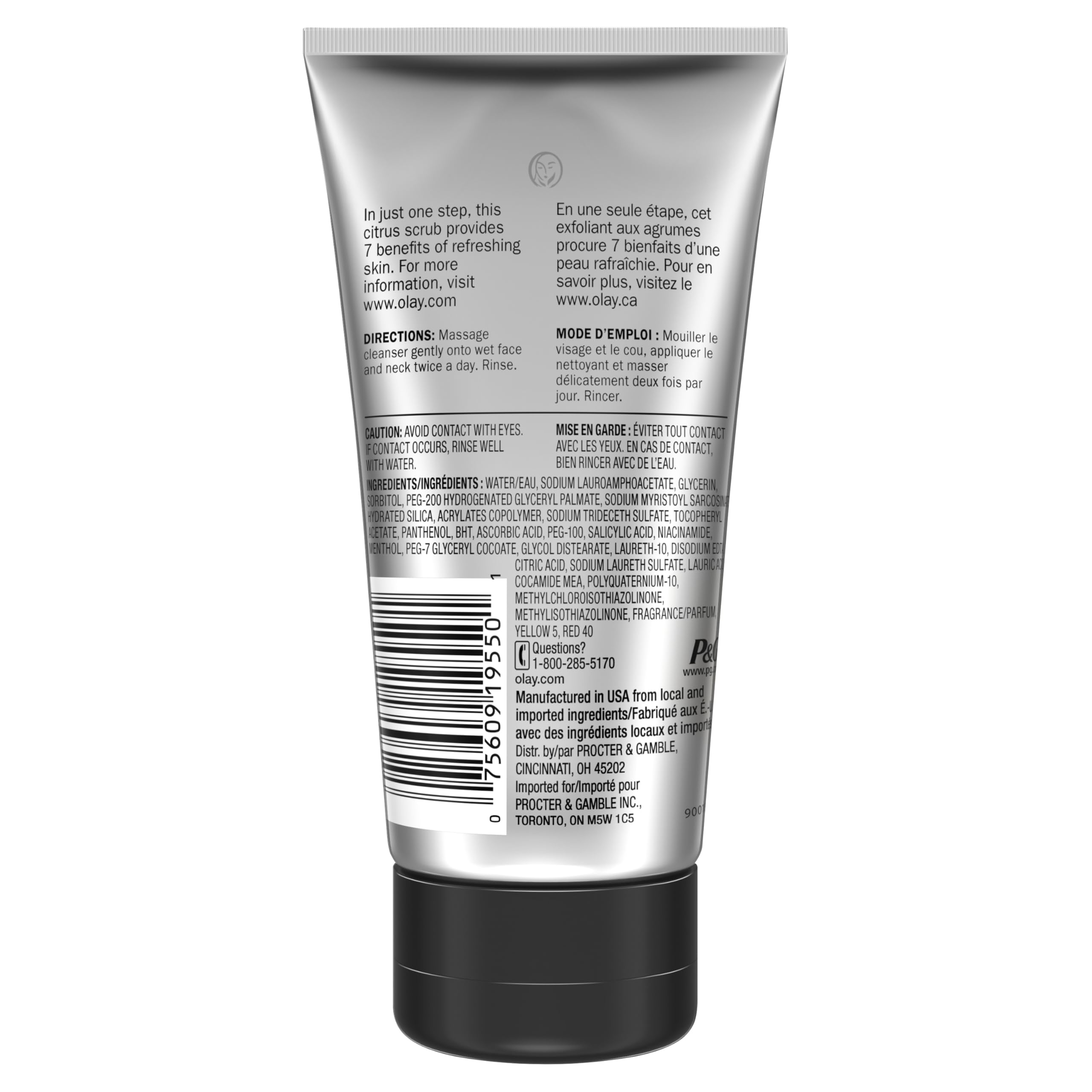 Olay Total Effects citrus packaging label view communicates a routine-ready look.