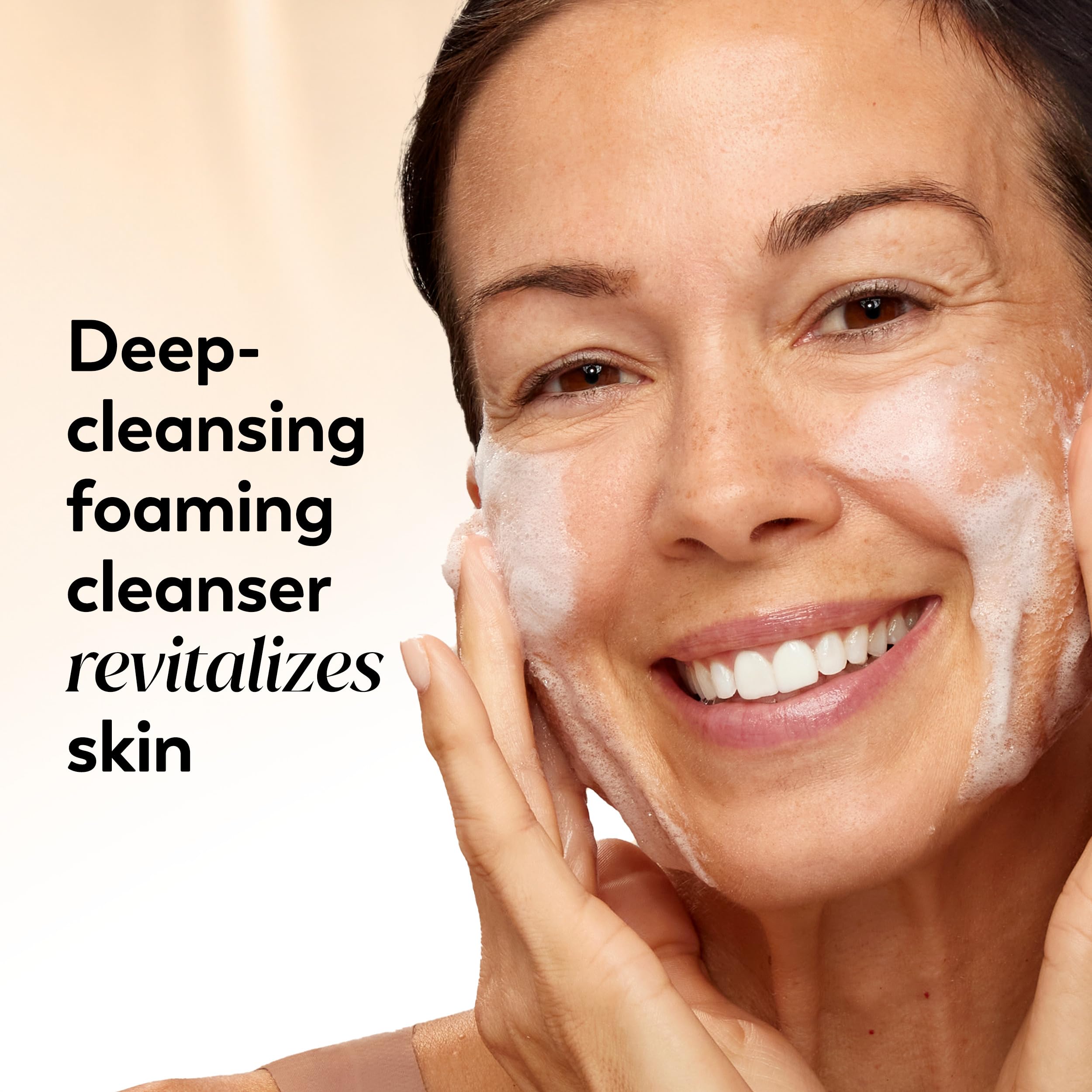 Olay Total Effects pump close-up demonstrating easy dispensing and convenience