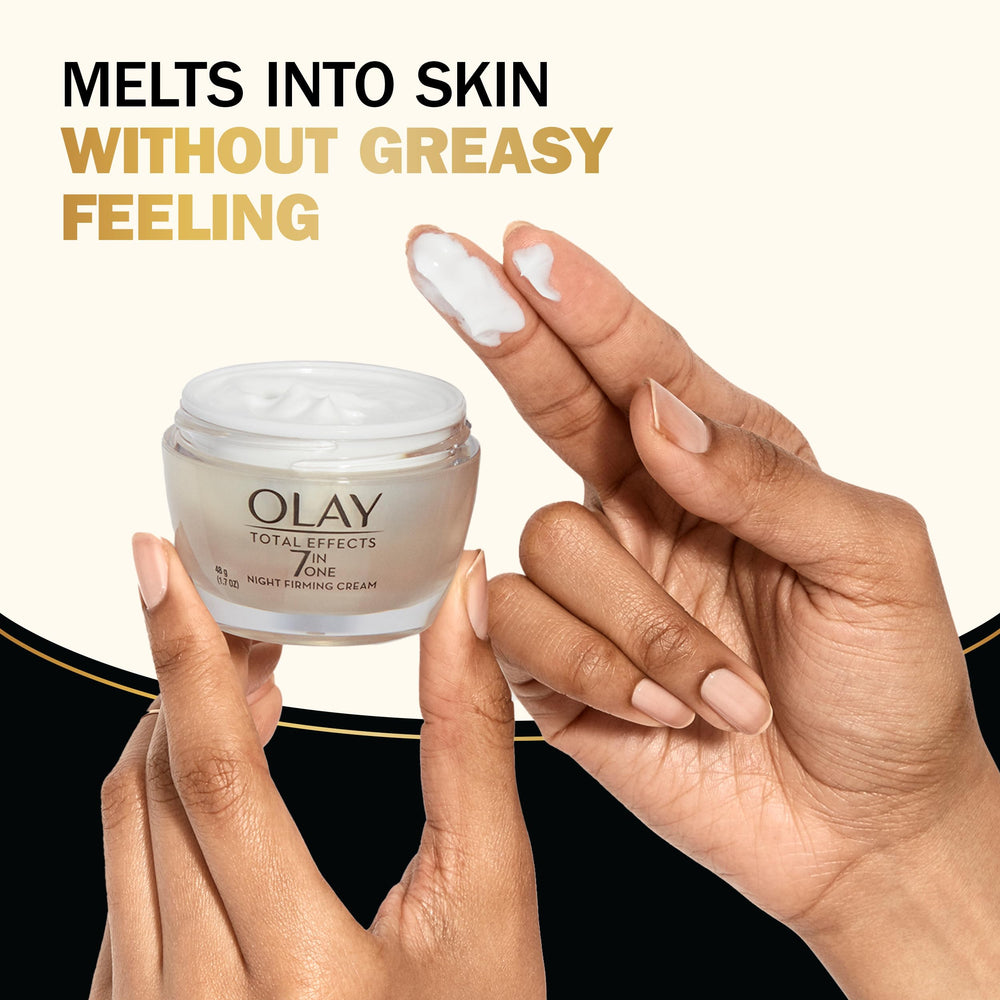 Olay Total Effects Night Firming Cream ingredient shot hints at nourishing care.