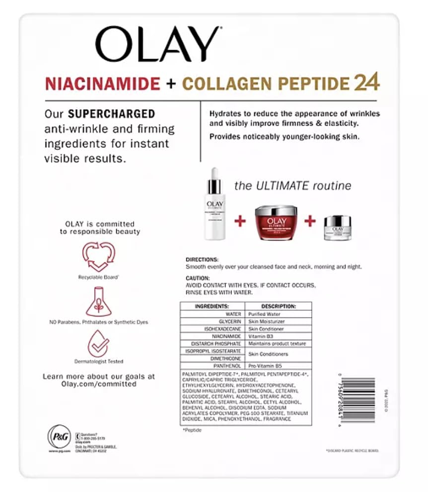 Olay Ultimate Niacinamide Eye Cream bottle close-up highlighting compact pump for easy daily use.