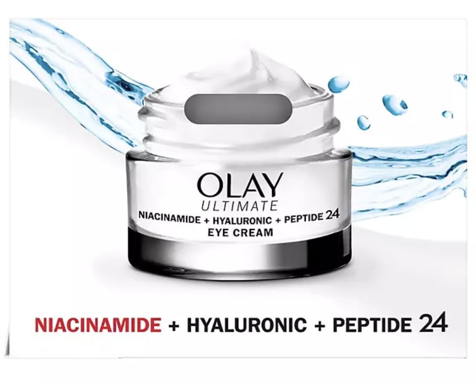 Olay Ultimate Niacinamide Eye Cream dispense pump illustrating quick absorption and smooth application.