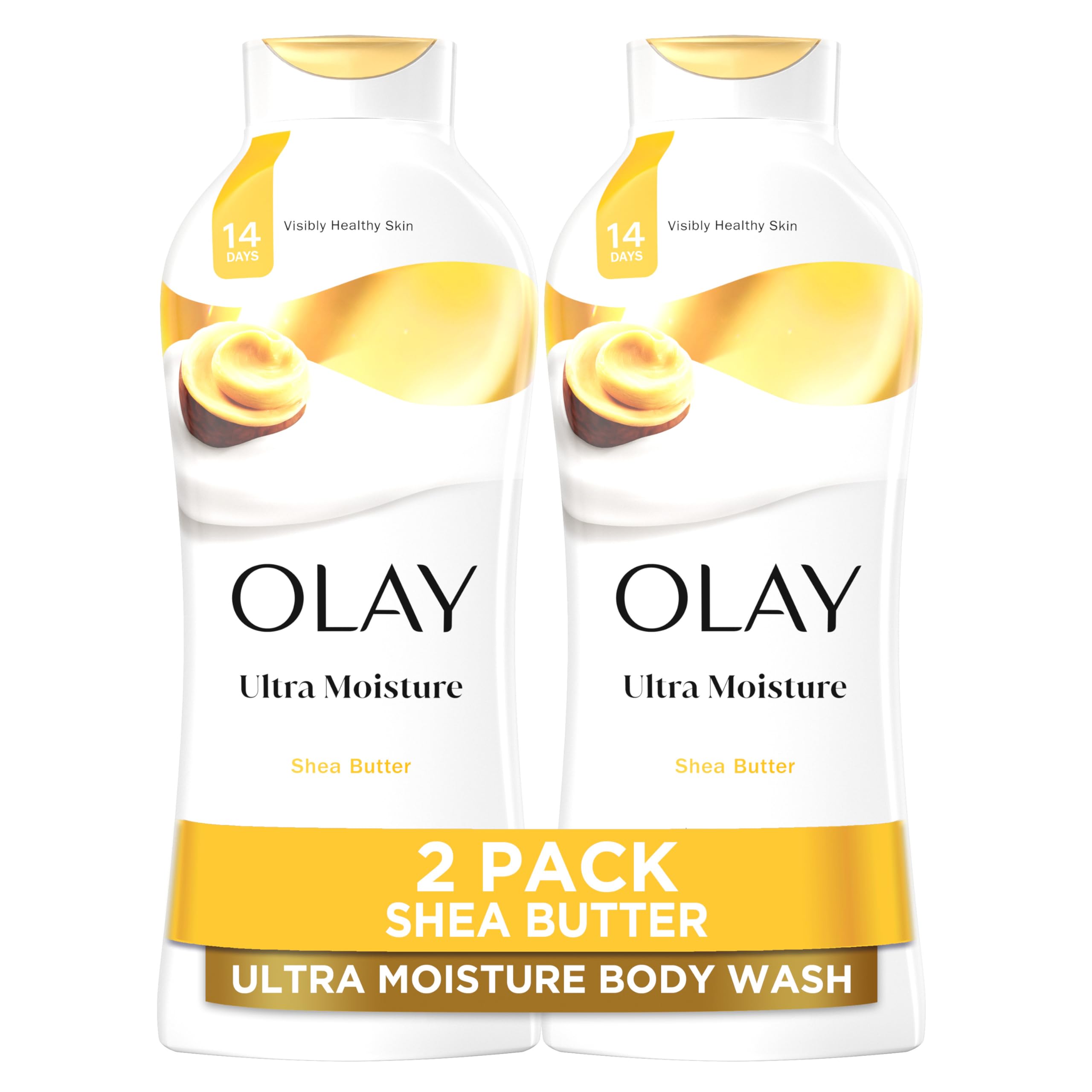 OLAY Ultra Moisture Body Wash bottle with Shea Butter delivering spa-soft hydration.