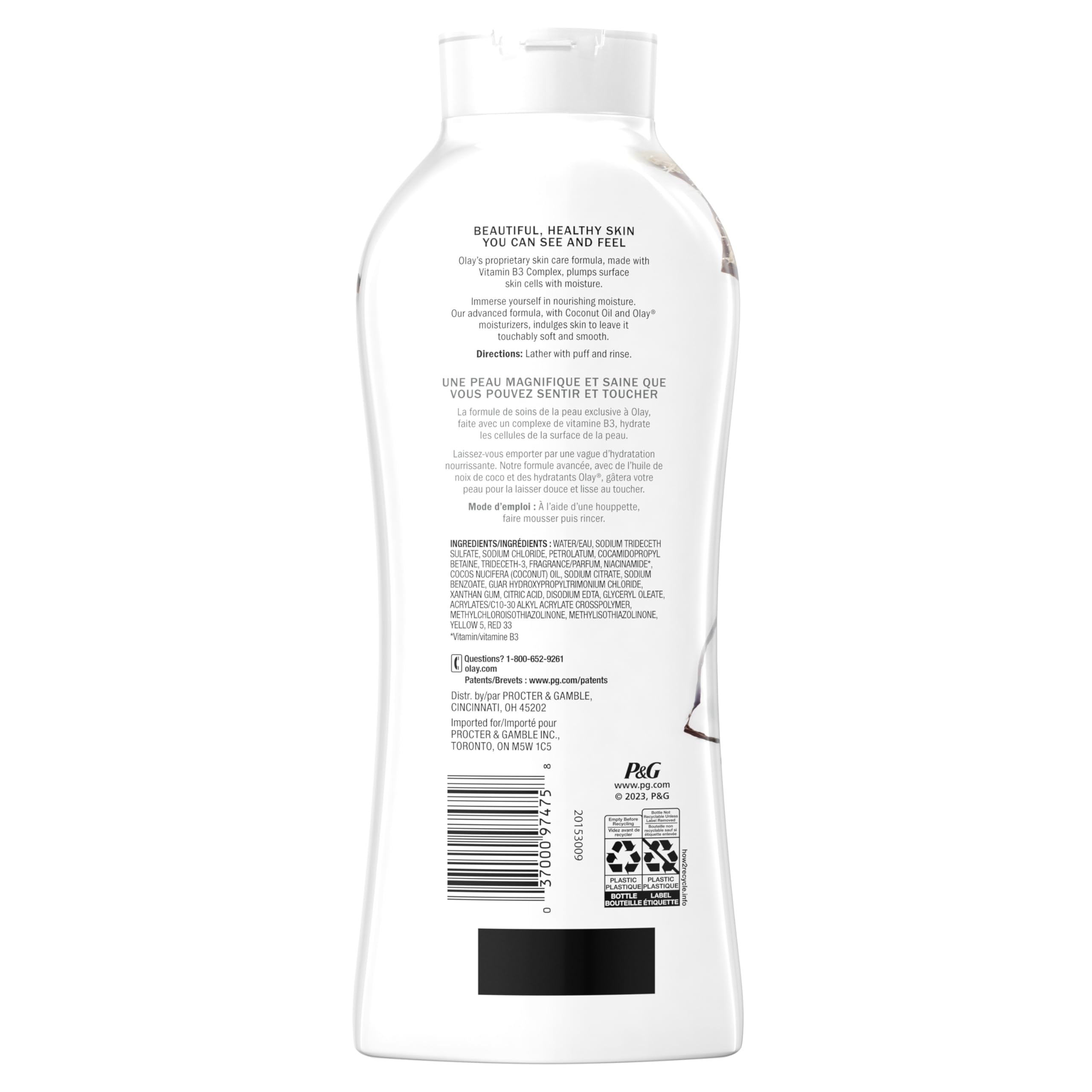 Olay Ultra Moisture label detail emphasizes paraben-free formula and B3 Complex
