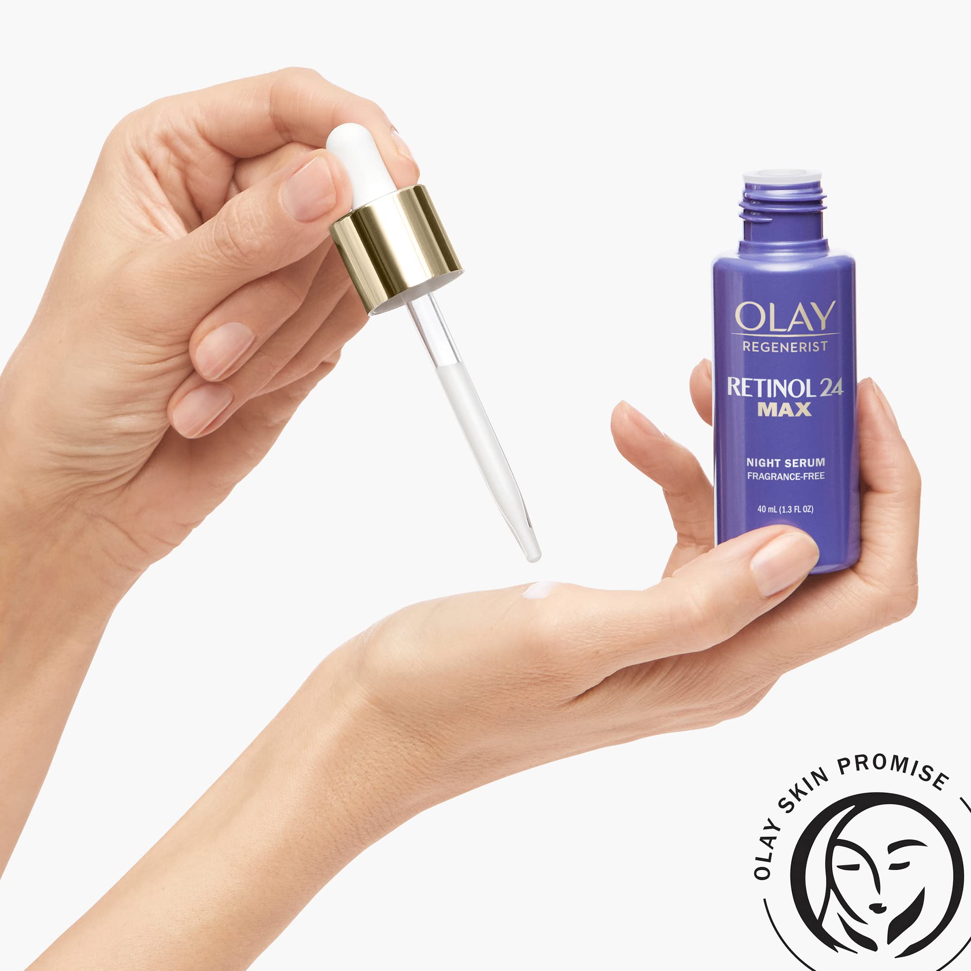 Olay wrinkle correction serum dropper releasing active peptides.