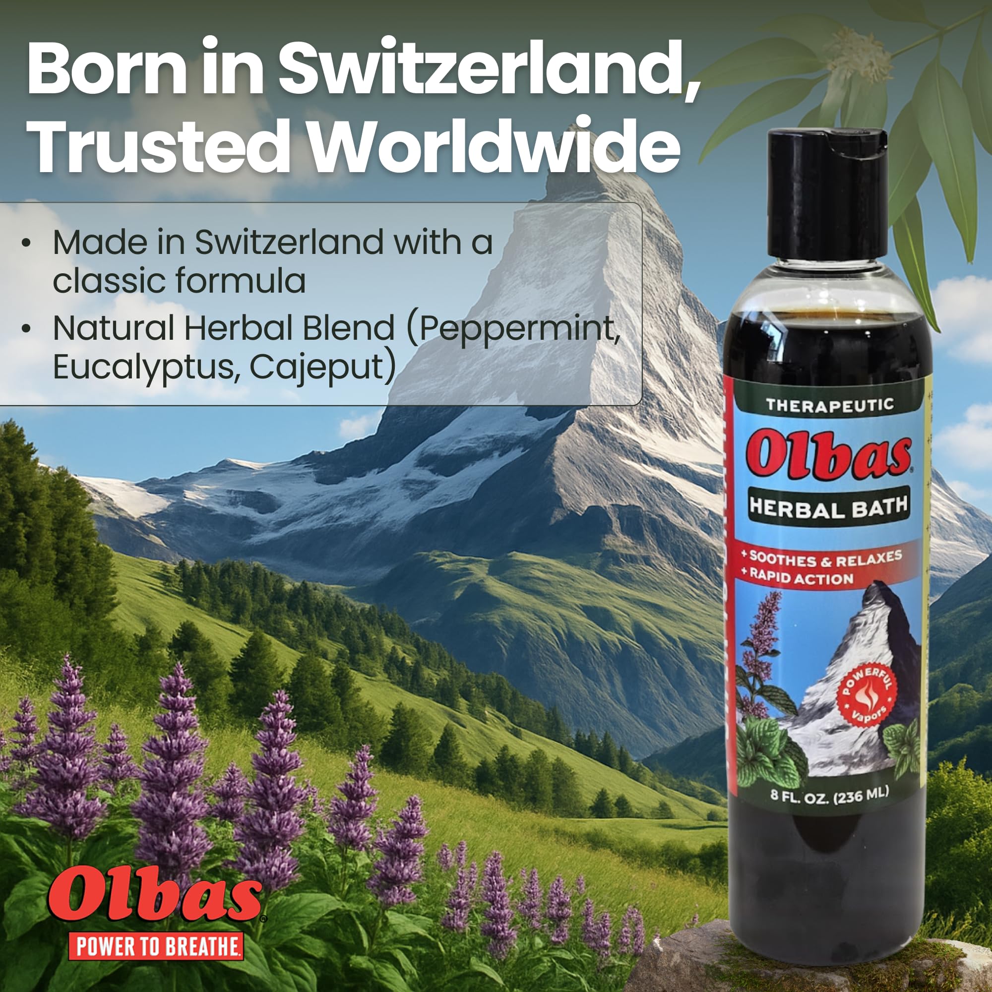 Olbas bath chlorophyll fresh-feel highlights a clean, refreshing finish.