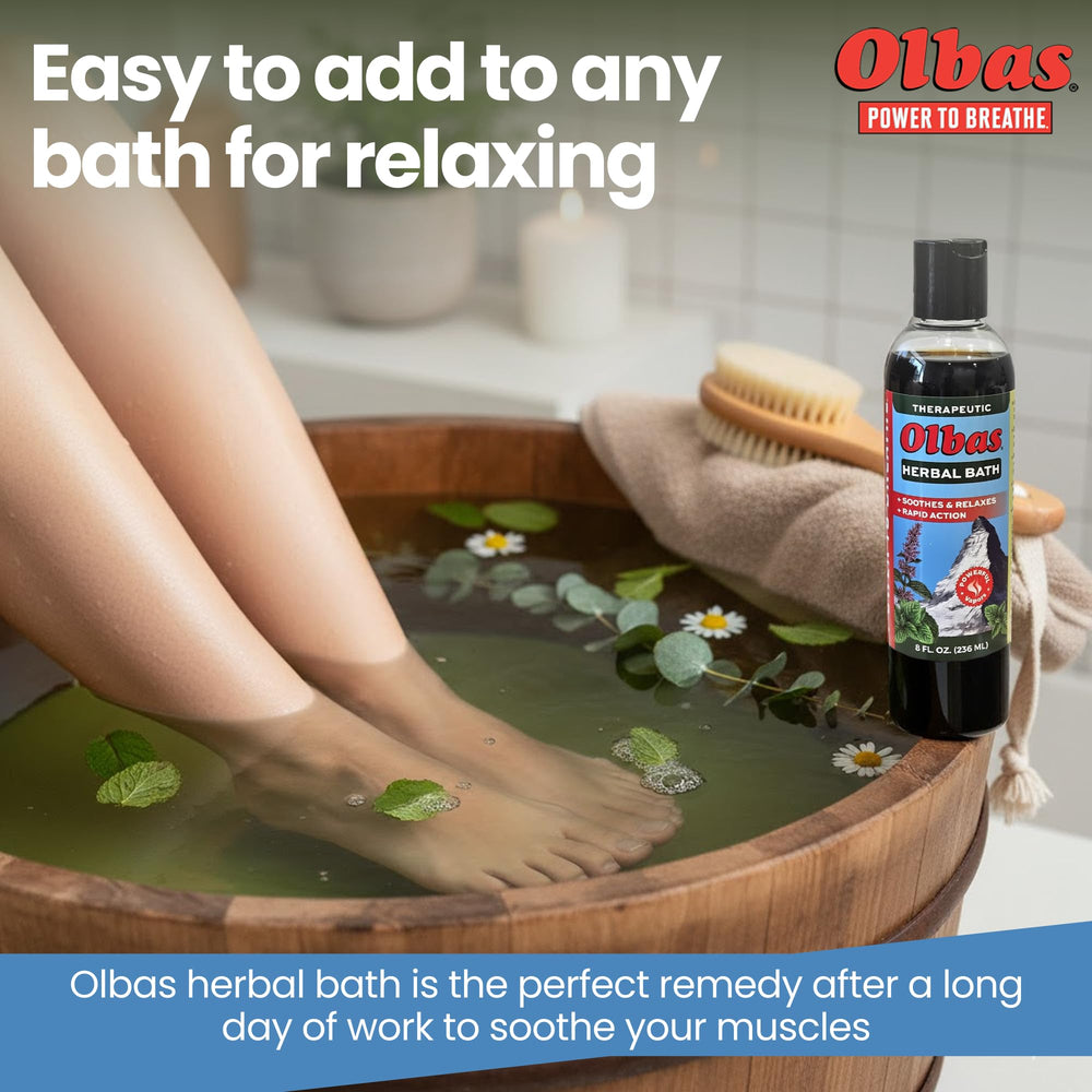 Olbas relaxing bubble bath creates a spa-like aroma with gentle tingling.