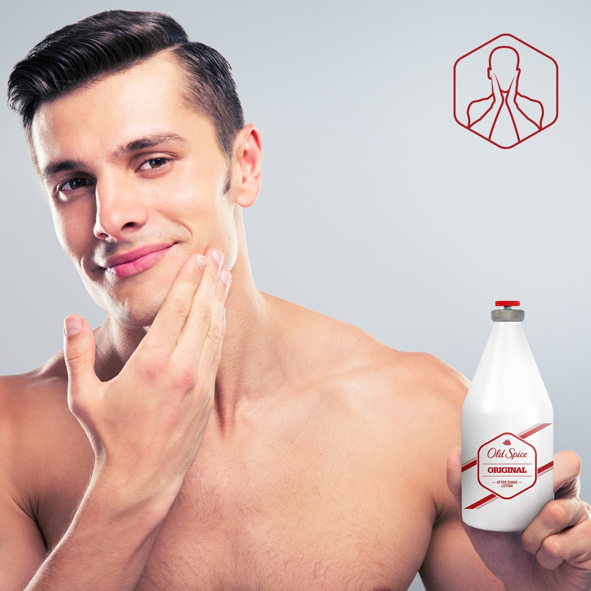 Old Spice After Shave Lotion Original atomiser demonstrates a compact travel size for easy application.