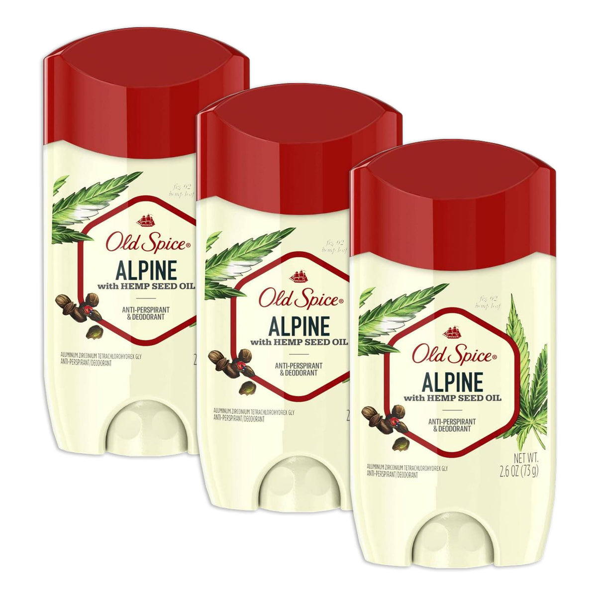 Old Spice Alpine antiperspirant bottle for all-day freshness.