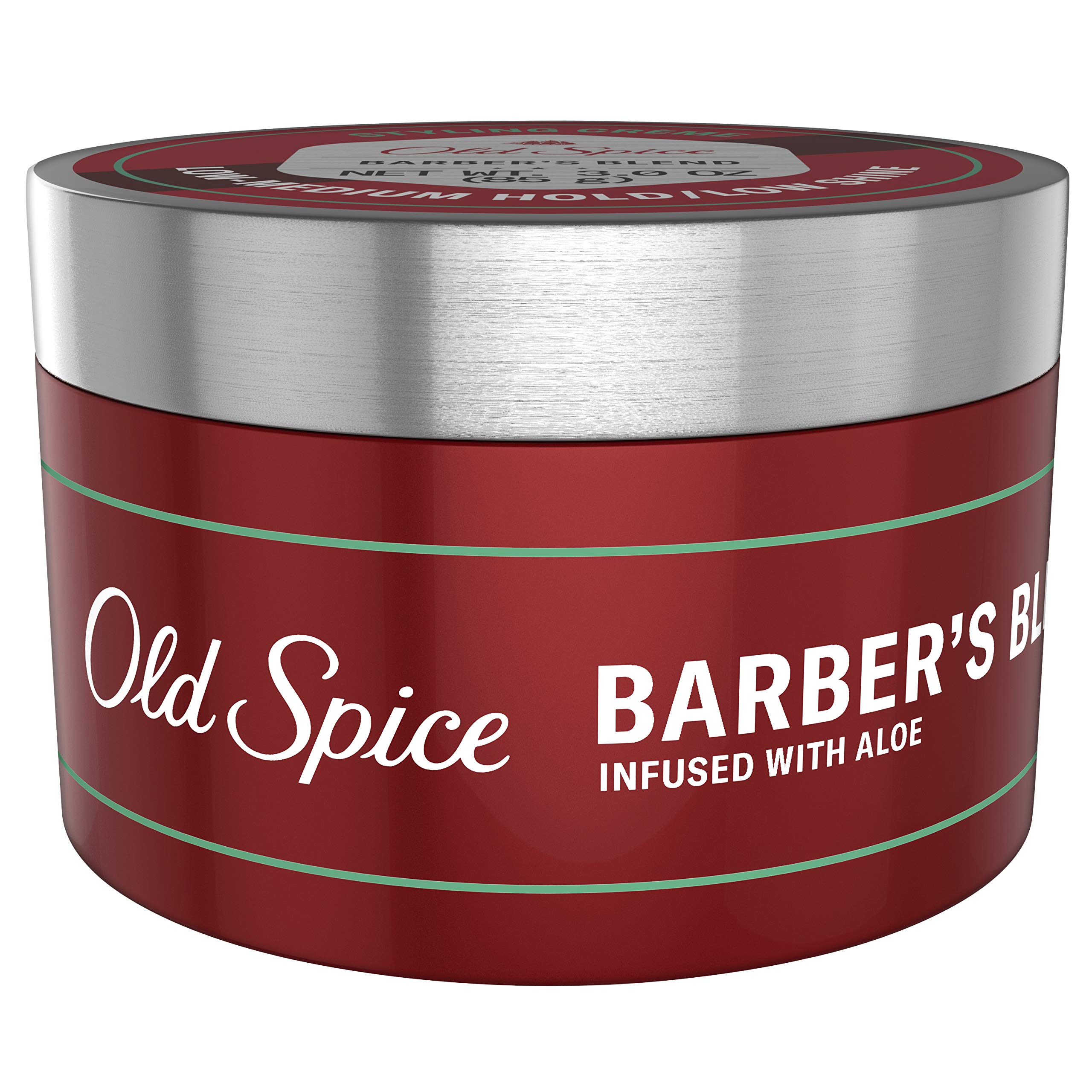 Old Spice Barber's Blend grooming cream on damp hair for natural low-shine look