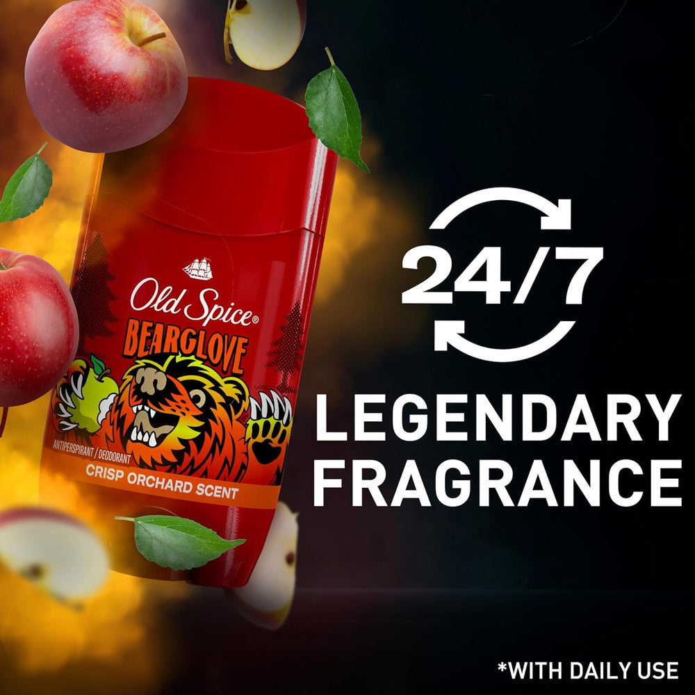 Old Spice Bearglove application close-up highlights smooth swipe and odor protection.