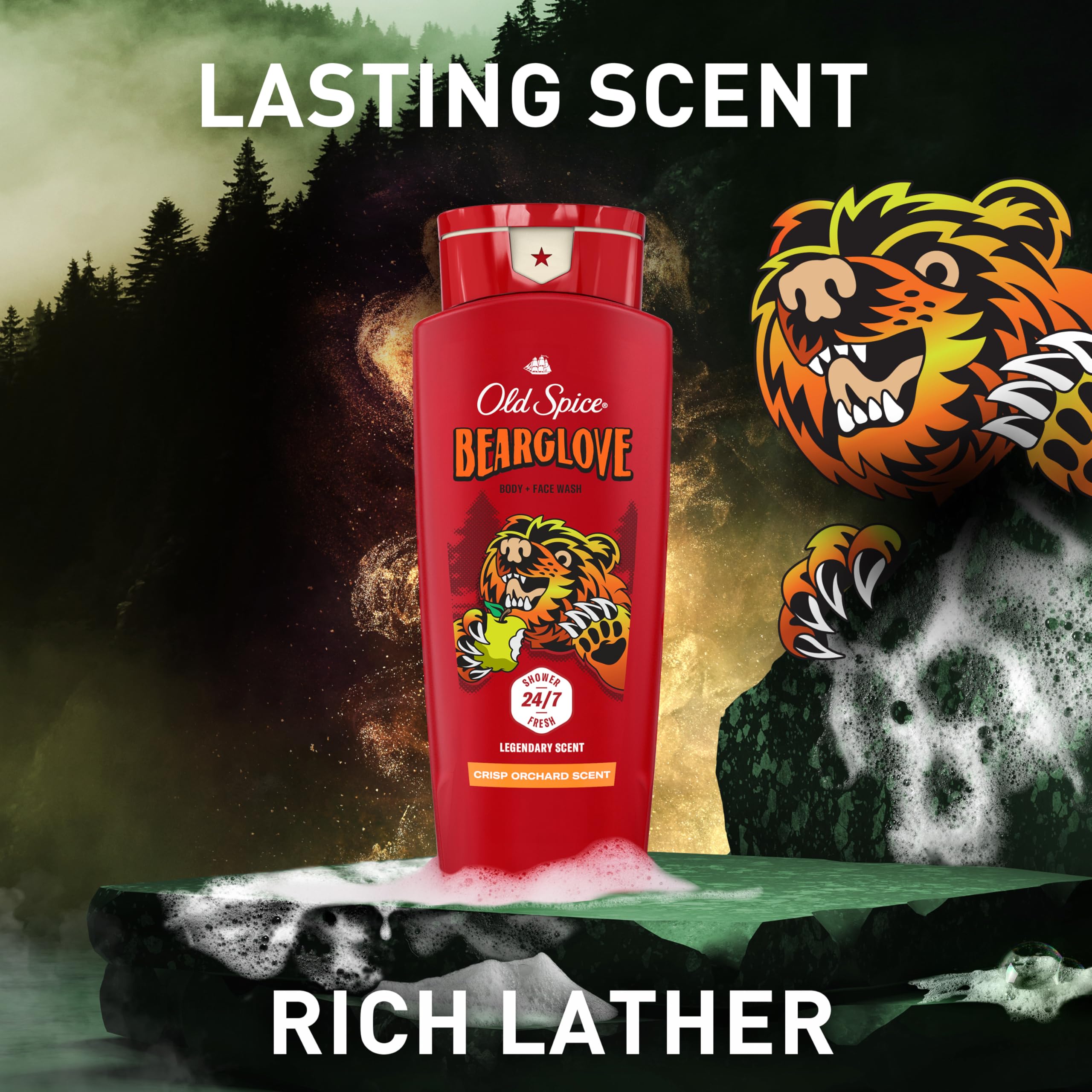 Old Spice Bearglove morning routine with man enjoying a refreshing rinse.