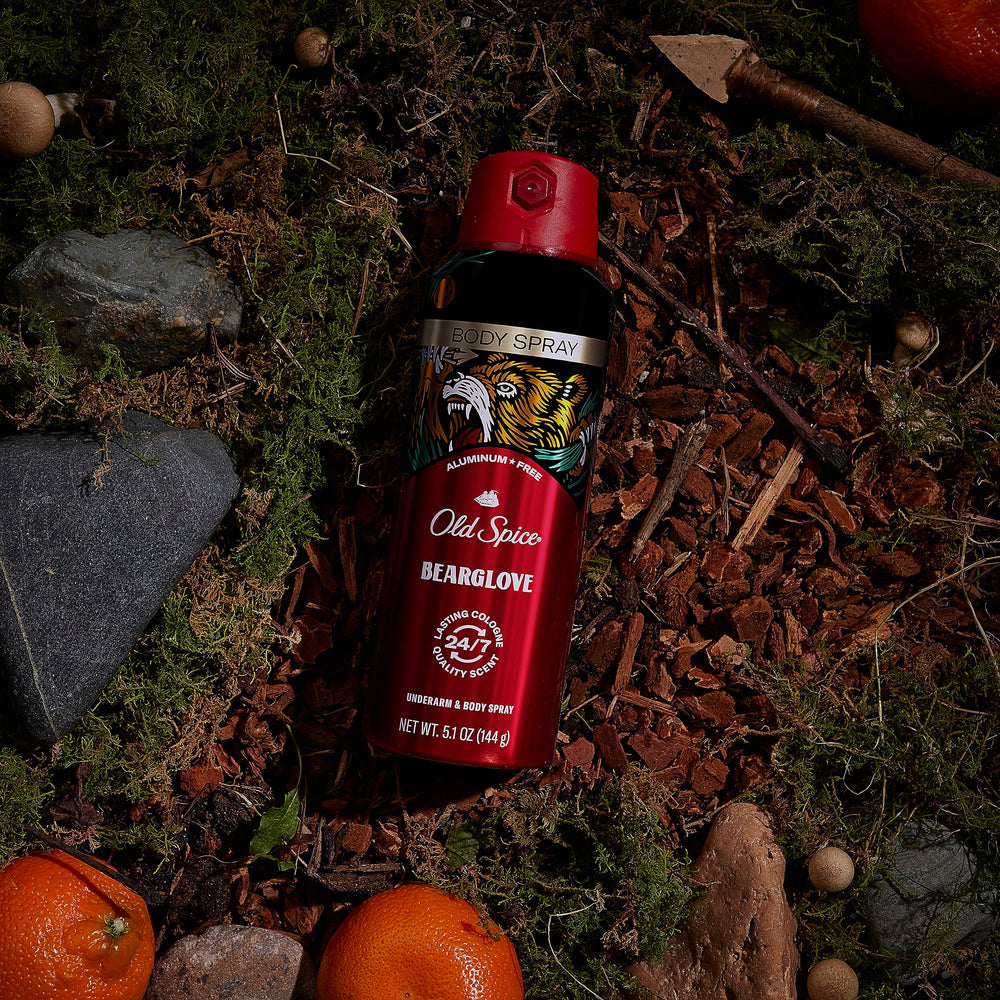 Old Spice Bearglove spray-action — quick mist for on-the-go refresh.