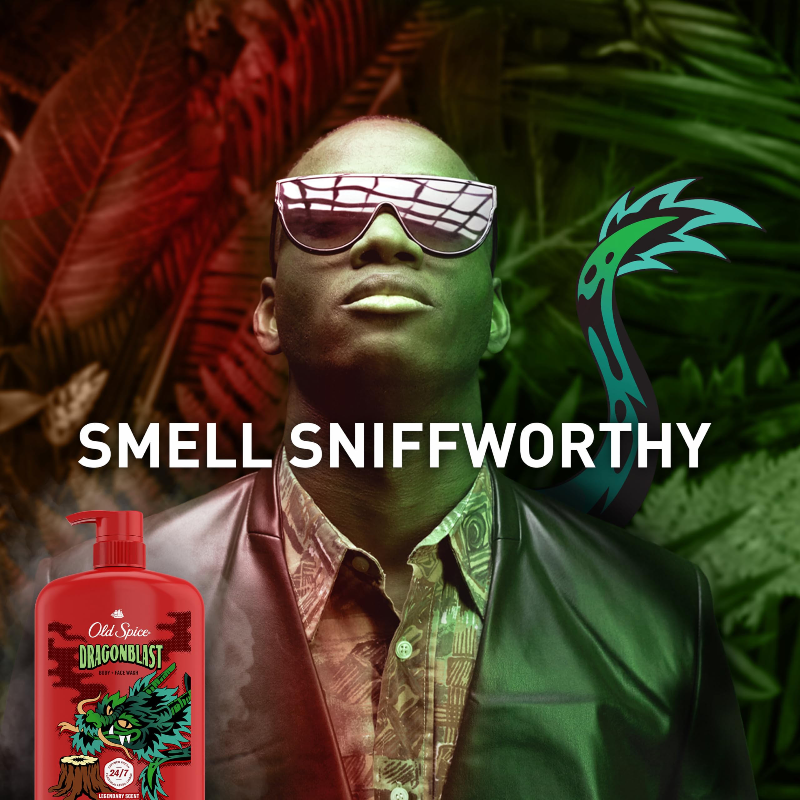 Old Spice 2-in-1 body and face wash highlights convenient daily use.
