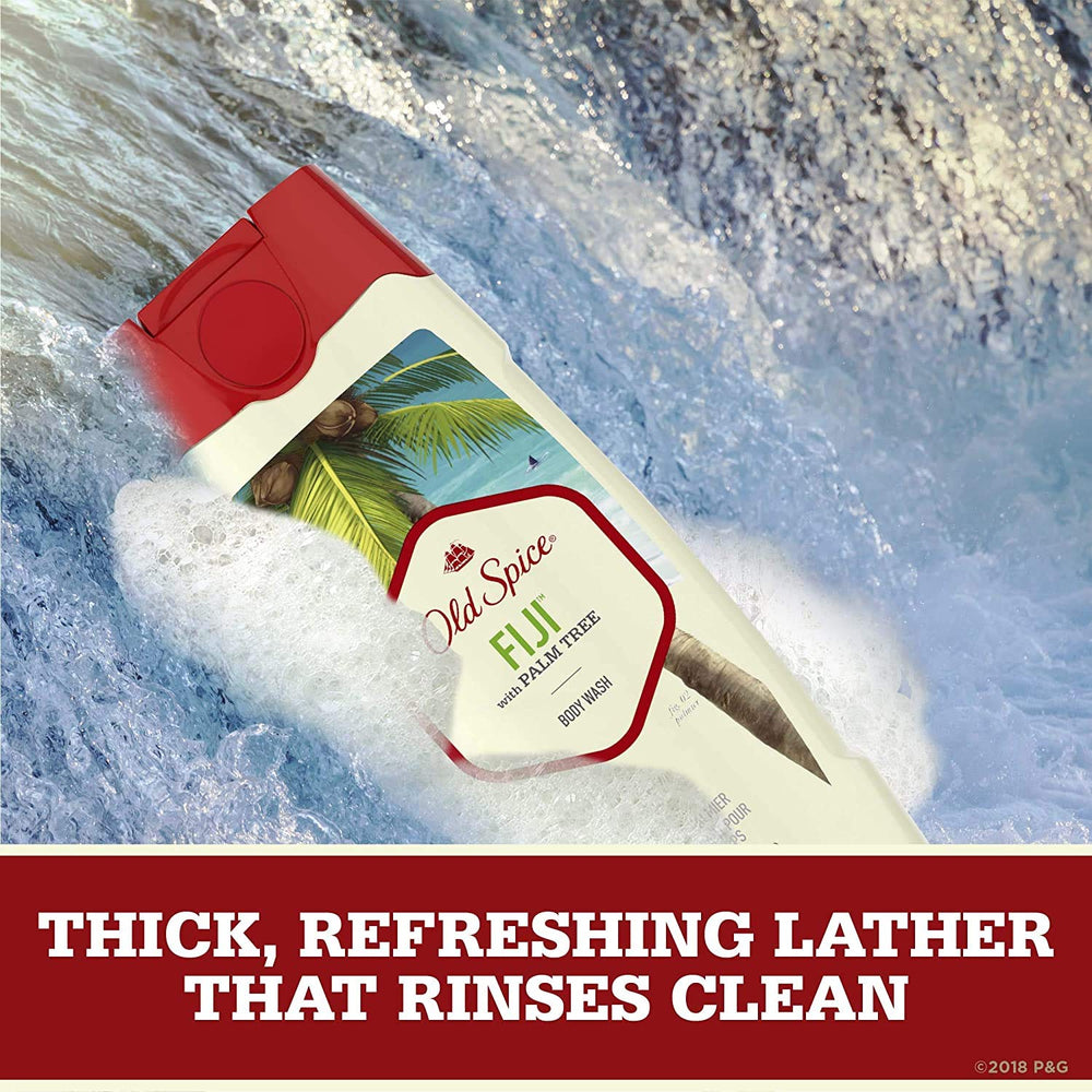 Old Spice Fiji palm tree closeup highlights coconut-lavender notes and island freshness
