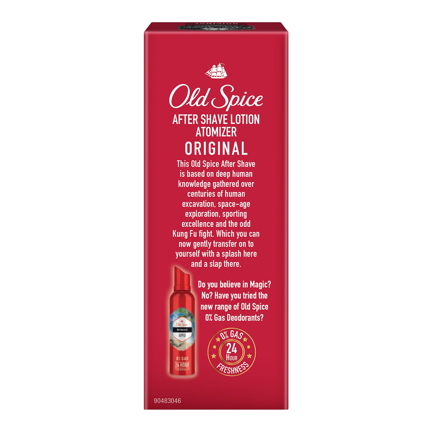 Old Spice bottle on shelf communicates easy post-shave routine with classic scent.