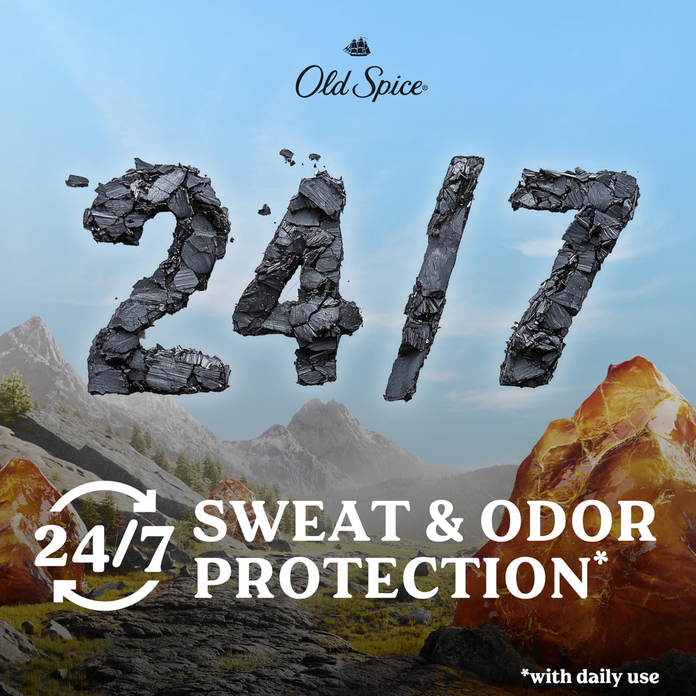 Old Spice Volcano charcoal visual highlighting activated charcoal for deep freshness.