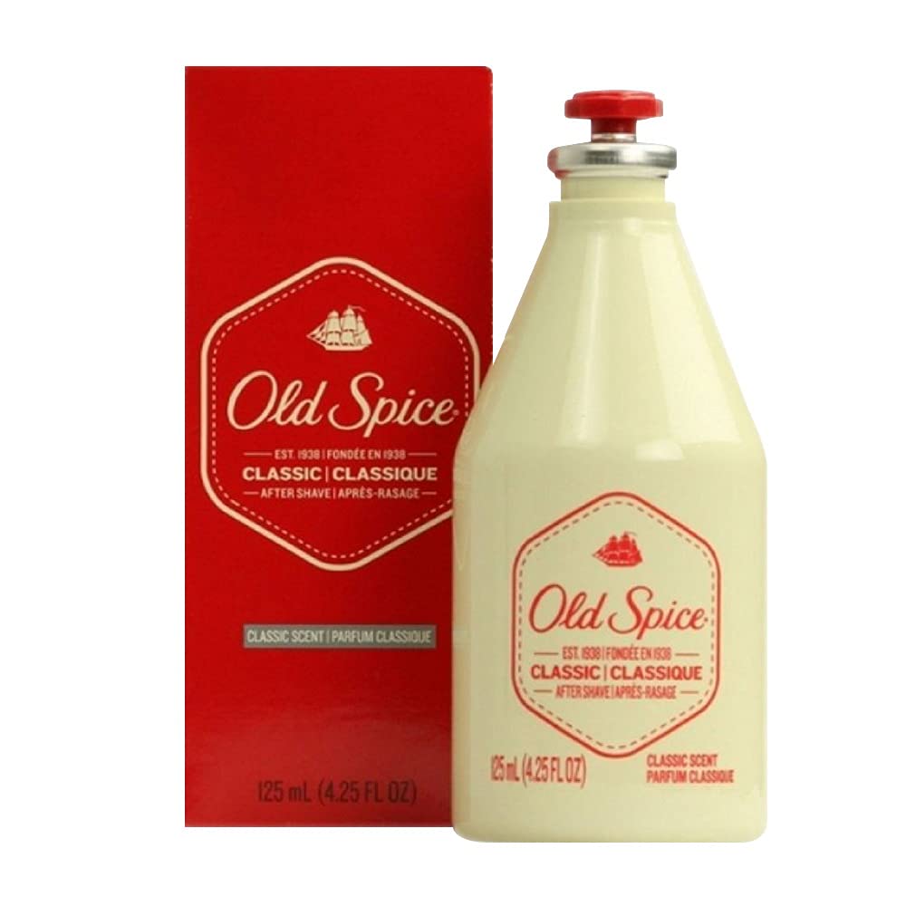 Old Spice Classic aftershave bottle provides a crisp, masculine scent for post-shave refreshment.