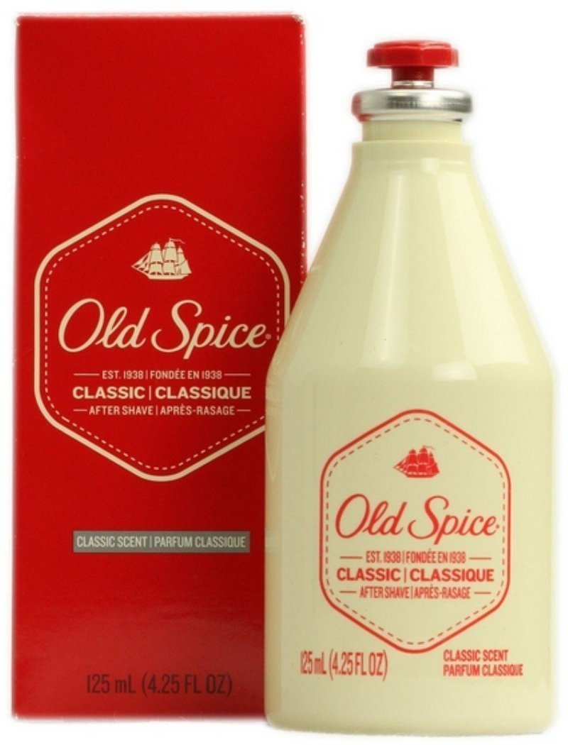 Old Spice Classic aftershave bottle front view with iconic fragrance and post-shave refresh potential