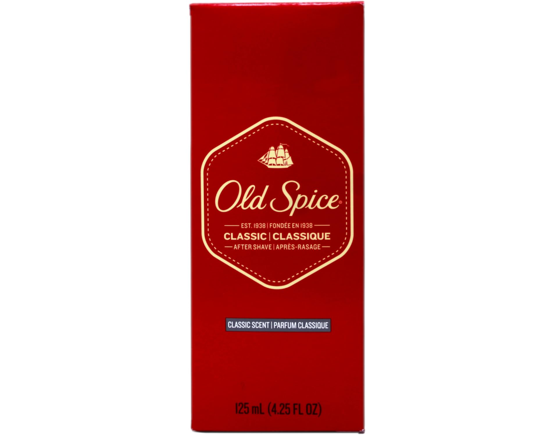 Old Spice Classic After Shave bottle side label emphasizes musk-spice-citrus scent